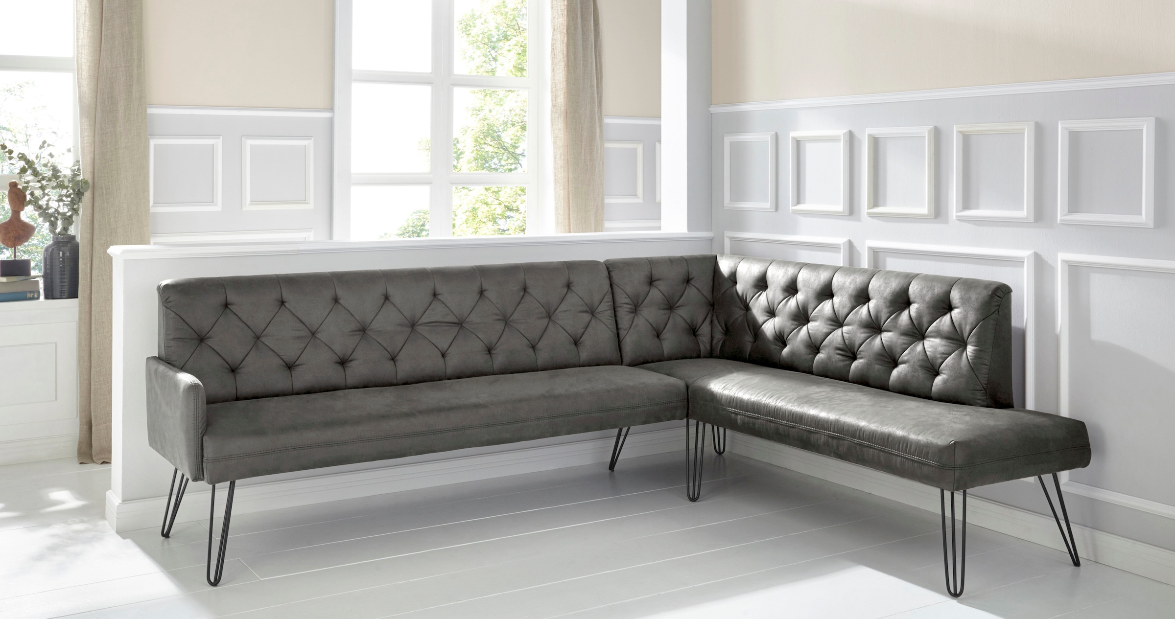 exxpo - sofa fashion Banc d'angle »Doppio, Chesterfield Optik, komfortabel und bequem, hohe Designfüsse« Frei im Raum stellbar