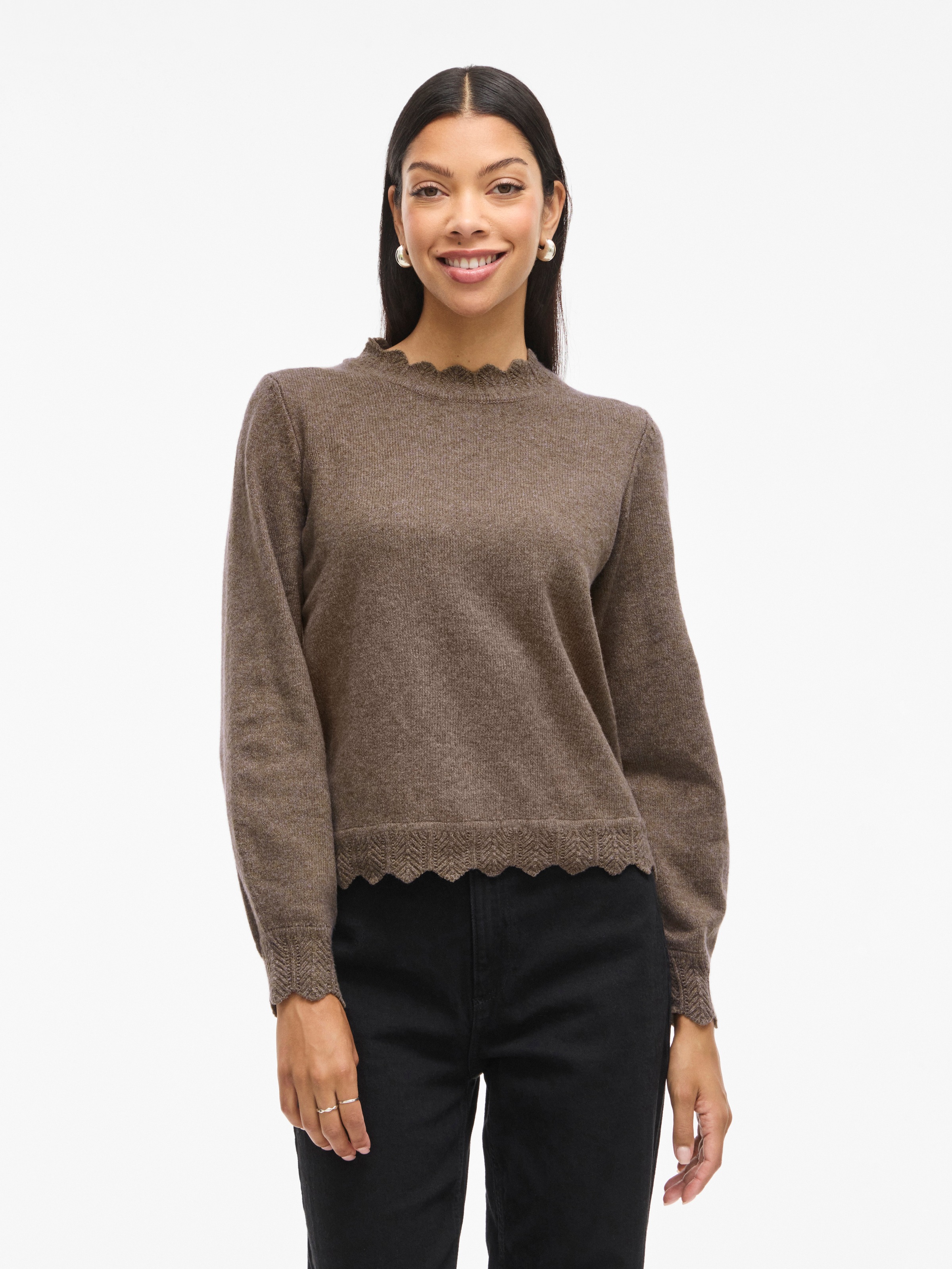 Vila Pull en tricot »VINIKOLINA O-NECK L/S KNIT TOP - NOOS« Materialmix, regular fit