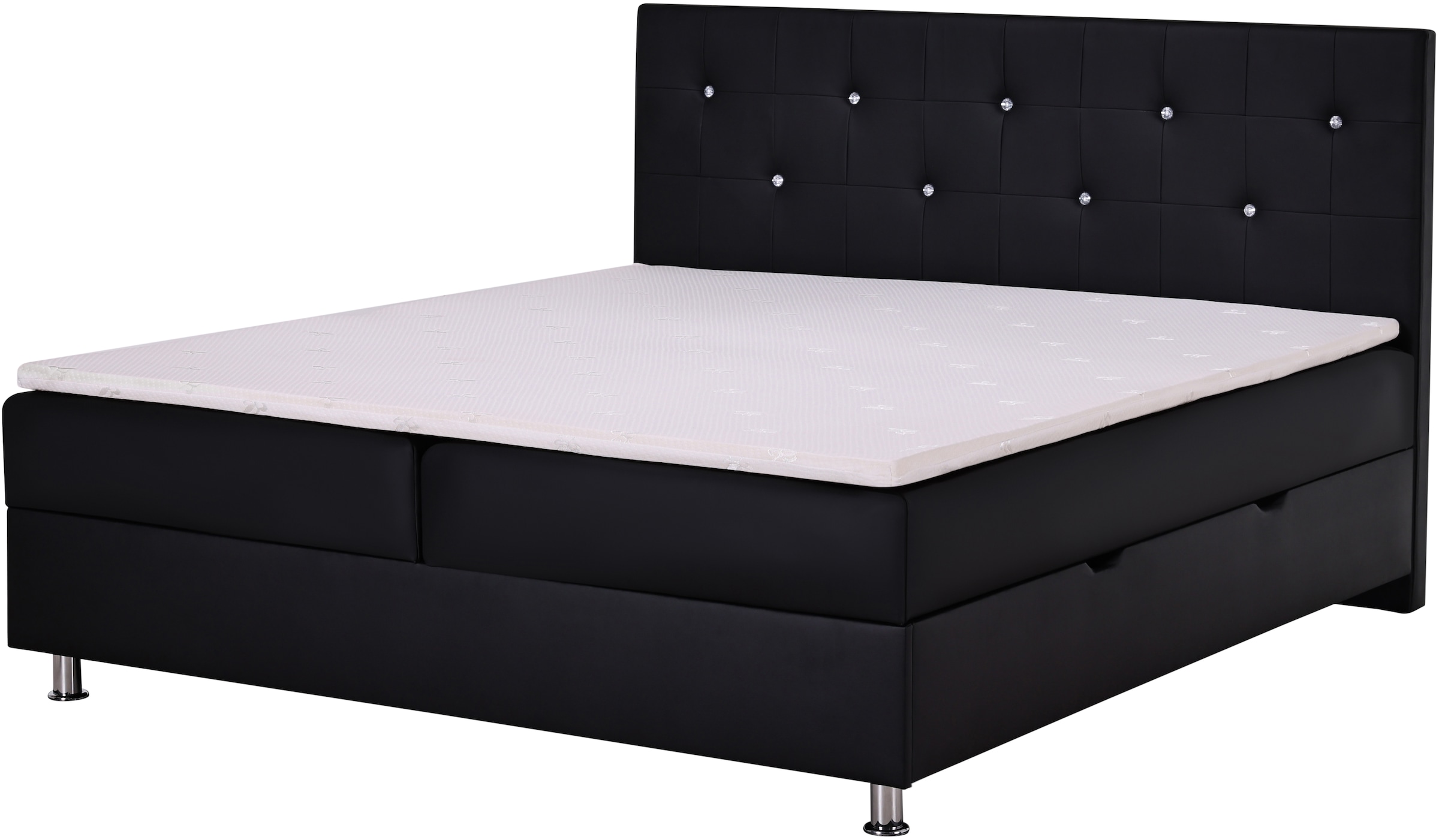 Home affaire Lit de boxe »Big Noux aus schwarzem Kunstleder mit Kristallsteinen im Kopfteil« inkl. Bettkasten, erhältlich in der Grösse 180x200cm