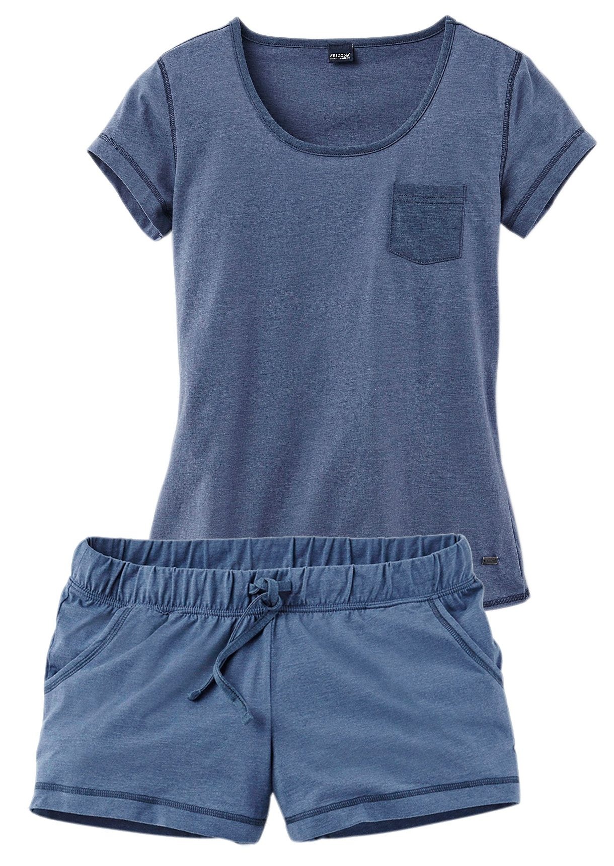 Arizona Shorty 2 cuis tlg., meliert mit Rundhalsausschnitt Brusttasche