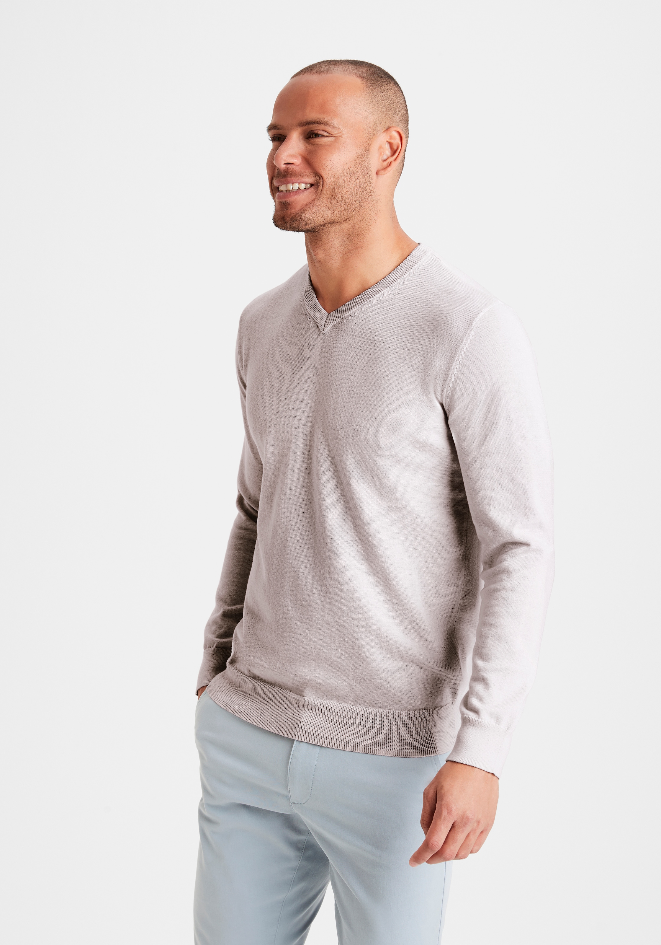 H.I.S Strickpullover mit V-Ausschnitt, Pullover aus Feinstrick, Baumwollmischung