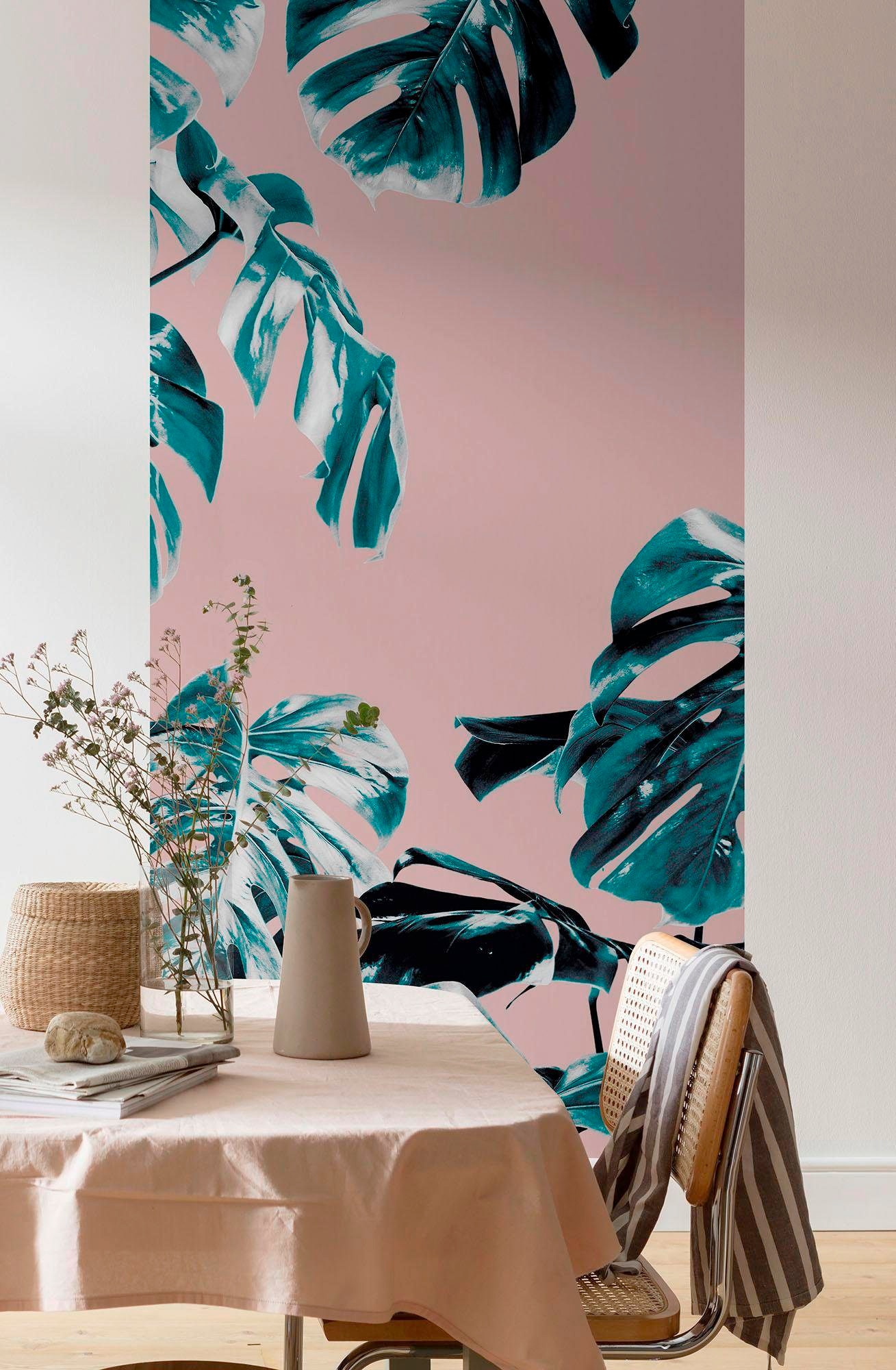 Komar Papier peint intissé »Digitaldruck Vlies -  Monstera Rosé Panel - Grösse 100 x 250 cm« imprimé Wohnzimmer, Schlafzimmer