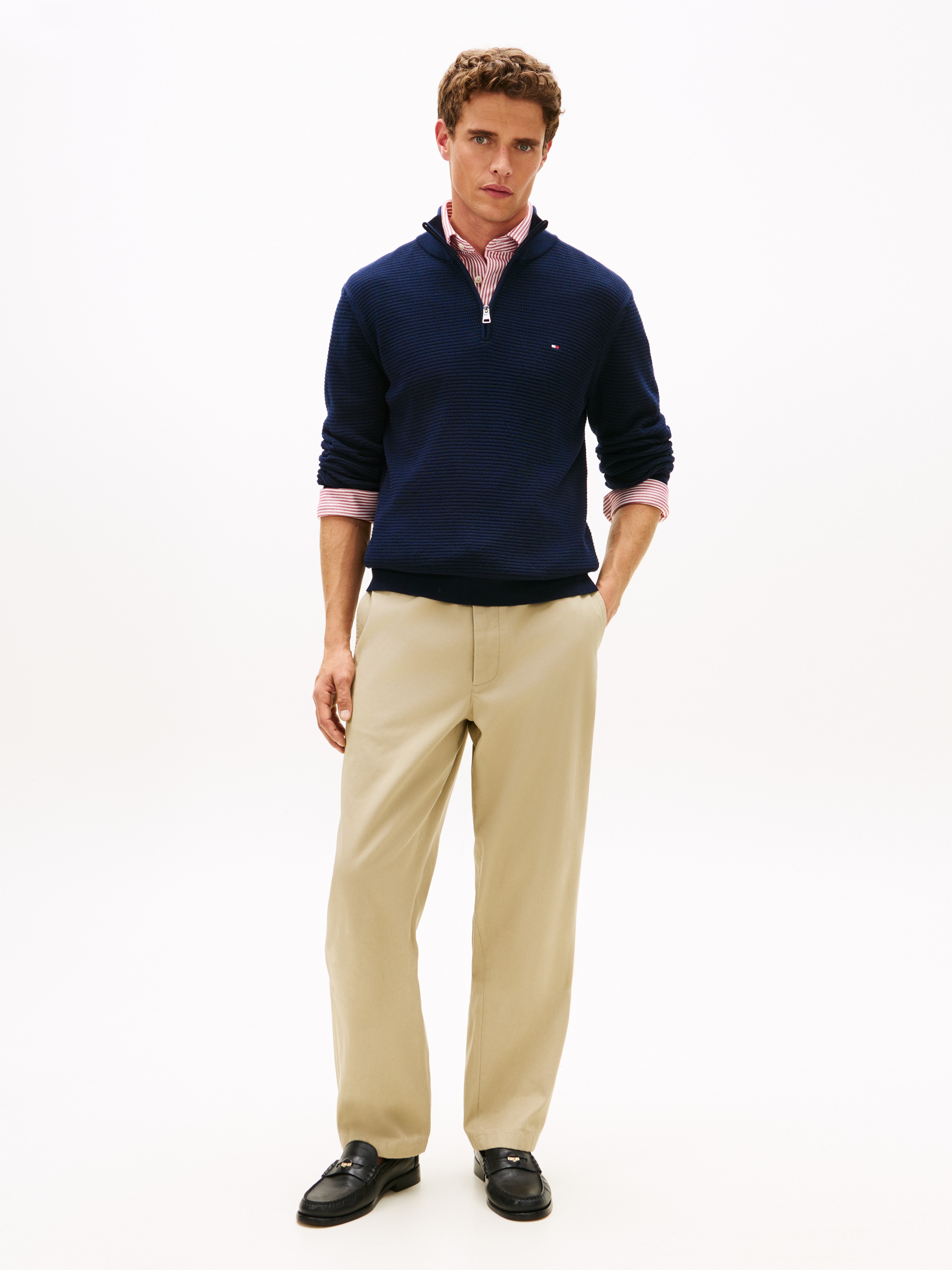 Tommy Hilfiger Pull en tricot »SEASONAL STRUCTURE ZIP MOCK« Regular fit avec col Troyer