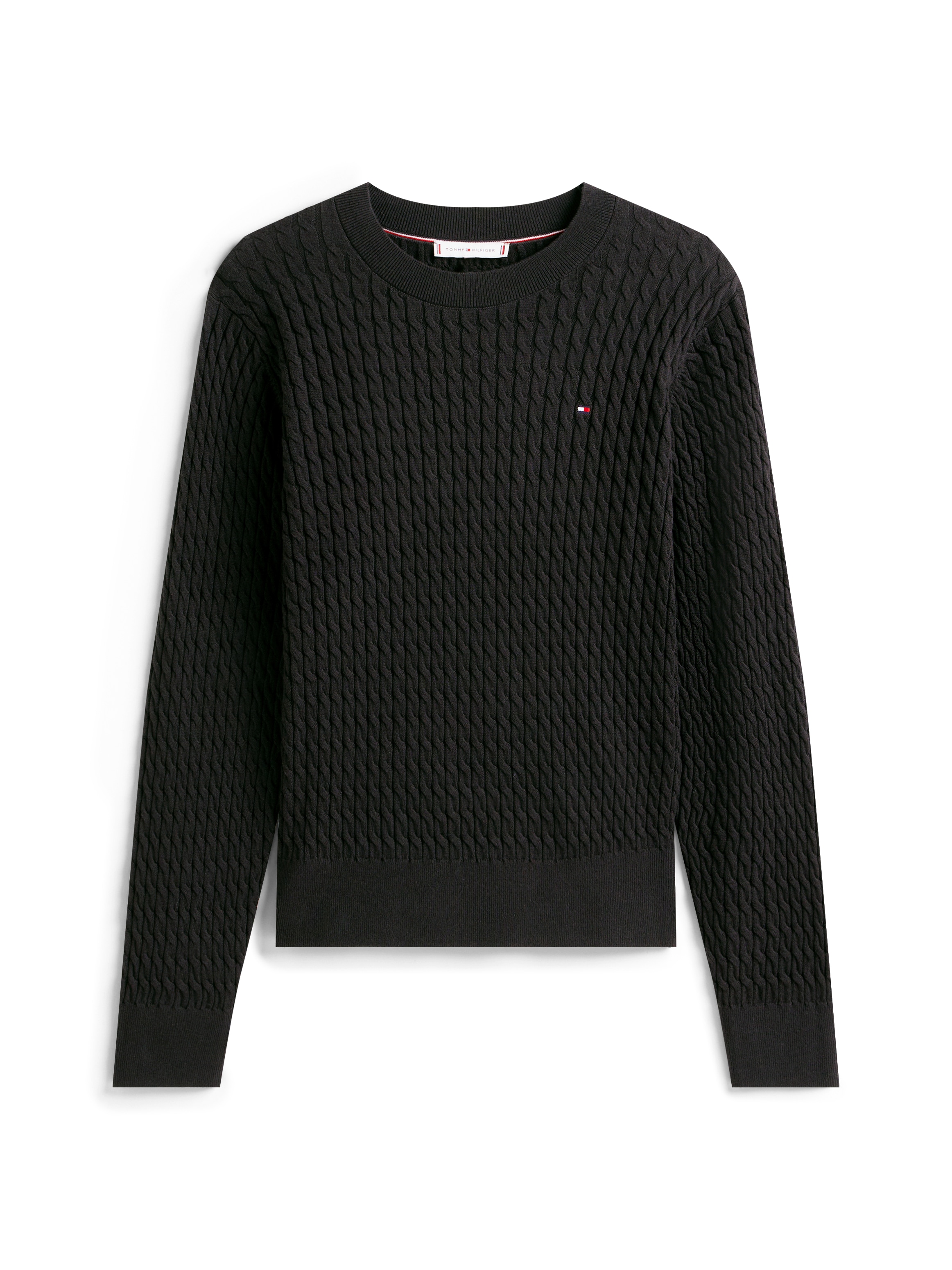 Tommy Hilfiger Rundhalspullover »CO CABLE C-NK LS SWEATER« Baumwolle, mit Zopfmuster, Regular Fit