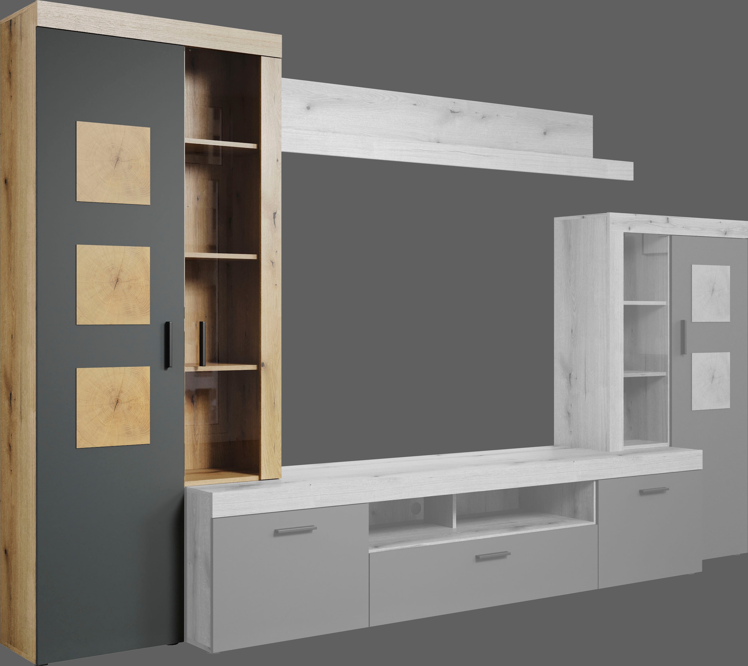 Home affaire Vitrine de rangement »Ghent« Paquet, 1 cuis tlg. avec applications en bois de bout
