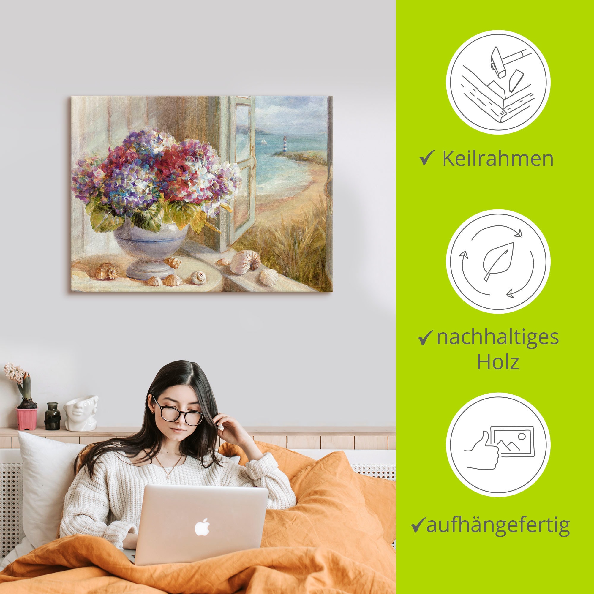 Artland Tableau sur toile »Küsten Hortensie« 1 cuis tlg. auf Holzrahmen gespannt