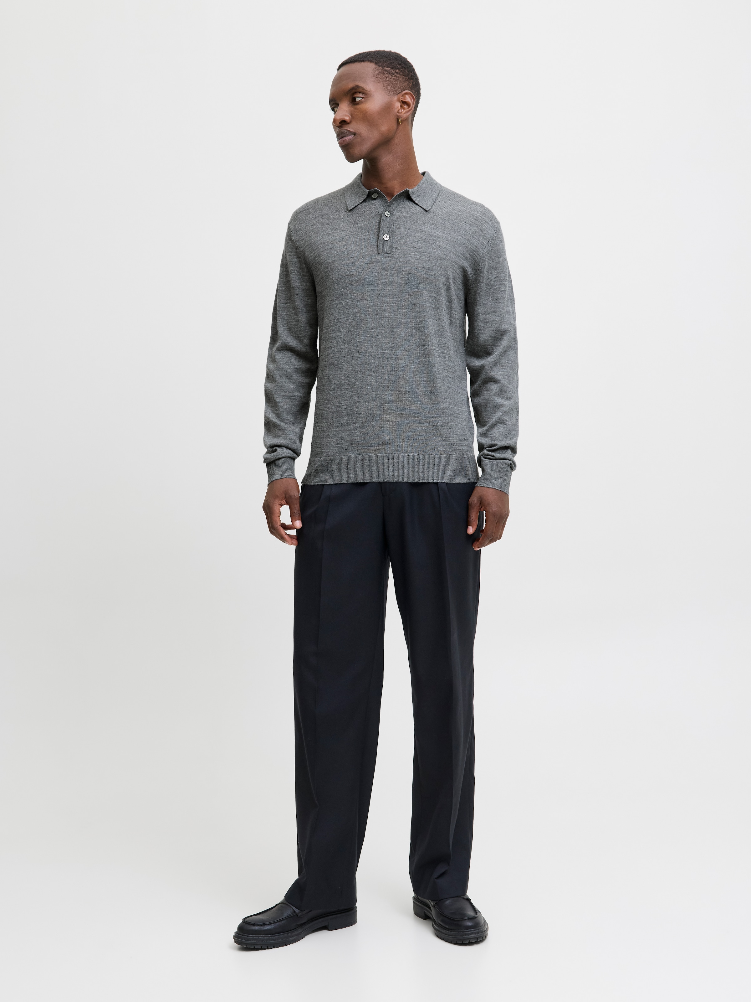 Jack & Jones Pull à col polo »JPRBLAMERINO KNIT POLO« Laine, coupe régulière