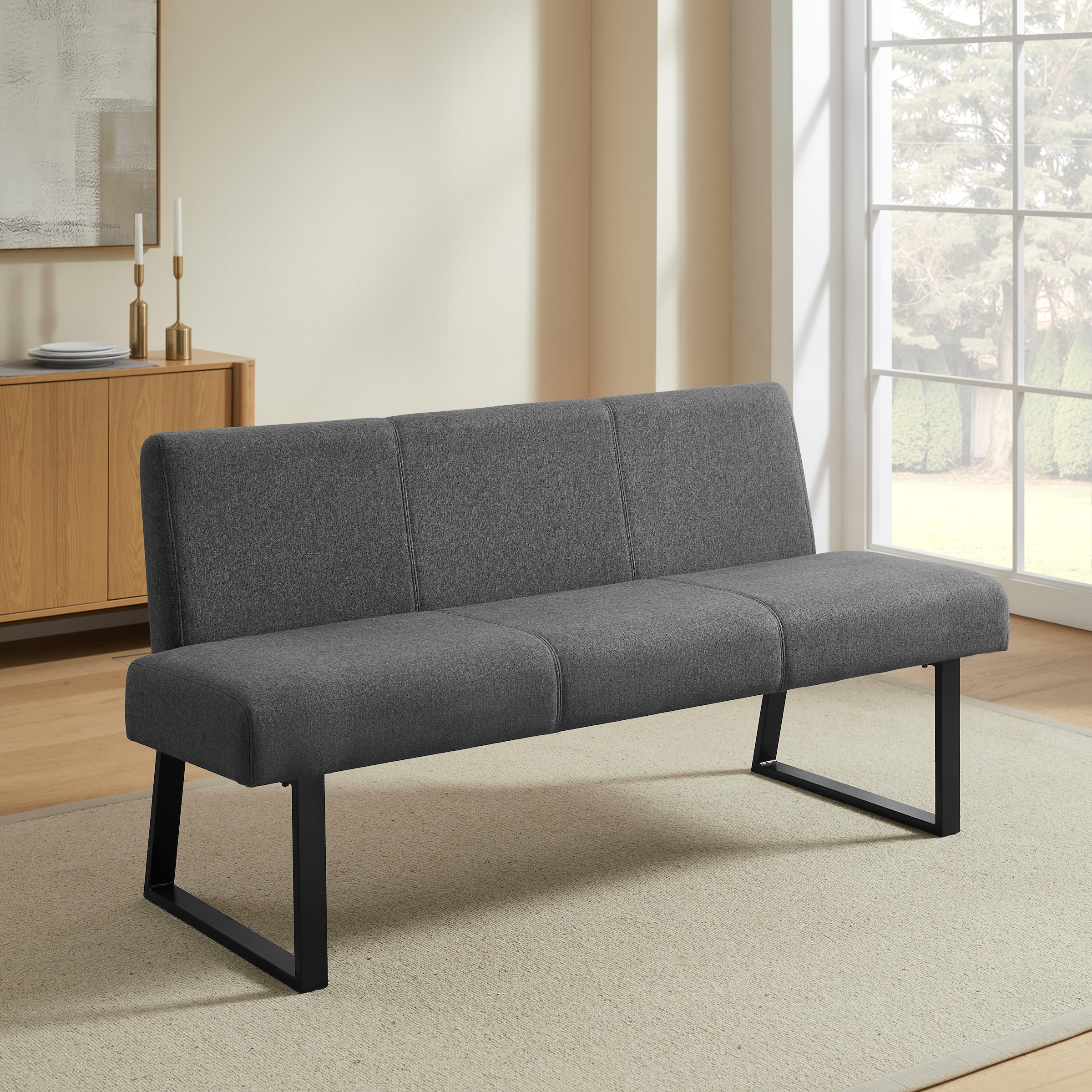 GOODproduct Ensemble de salle à manger »Gellina« Ensemble, 4 tlg. ausziehbarer Esstisch, Freischwinger, Sitzbank mit Rückenlehne