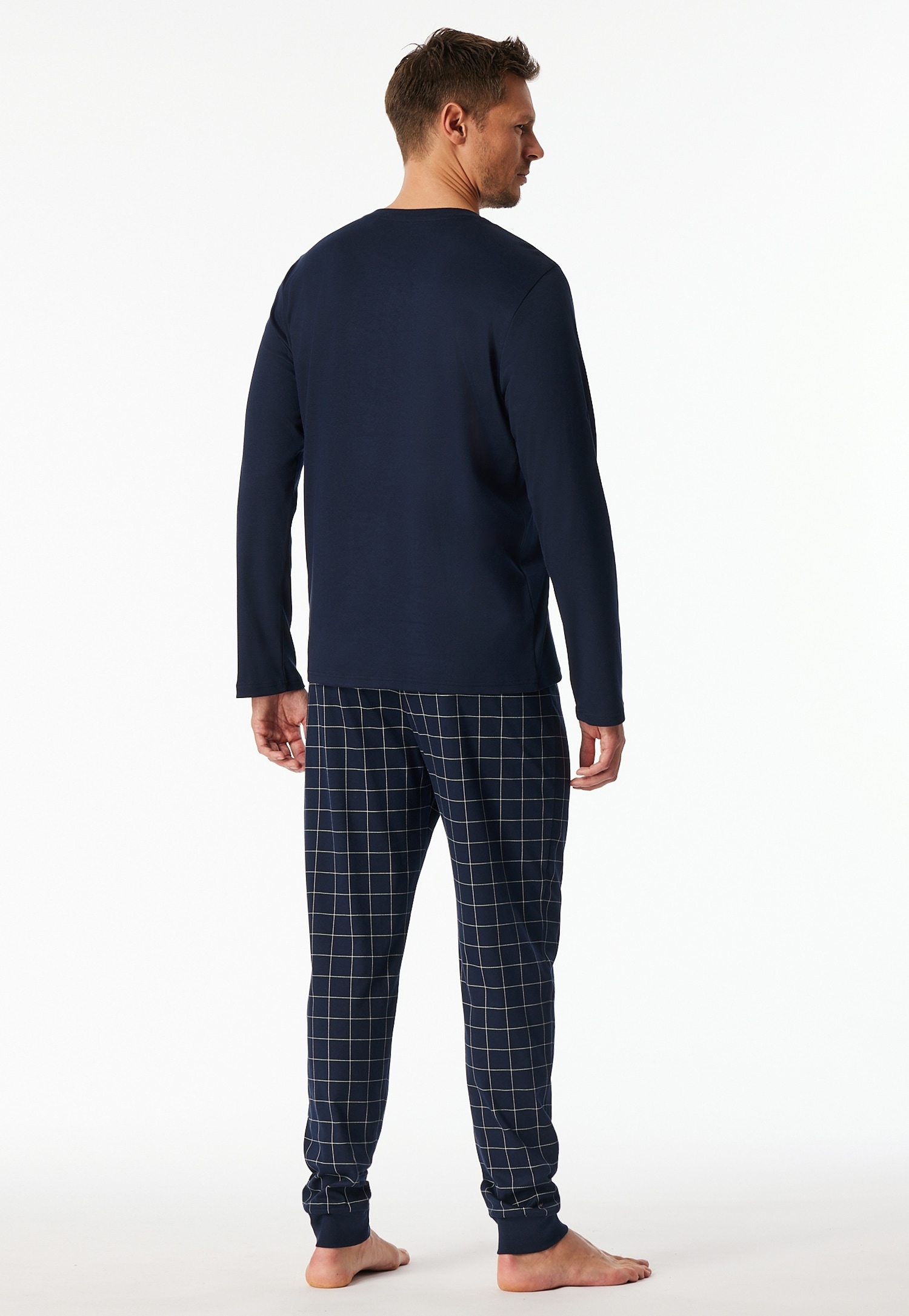 Schiesser Pyjama »Fine Interlock« 2 pièces Rundhalsausschnitt mit Kopfleiste, langärmelig, Komfortbund