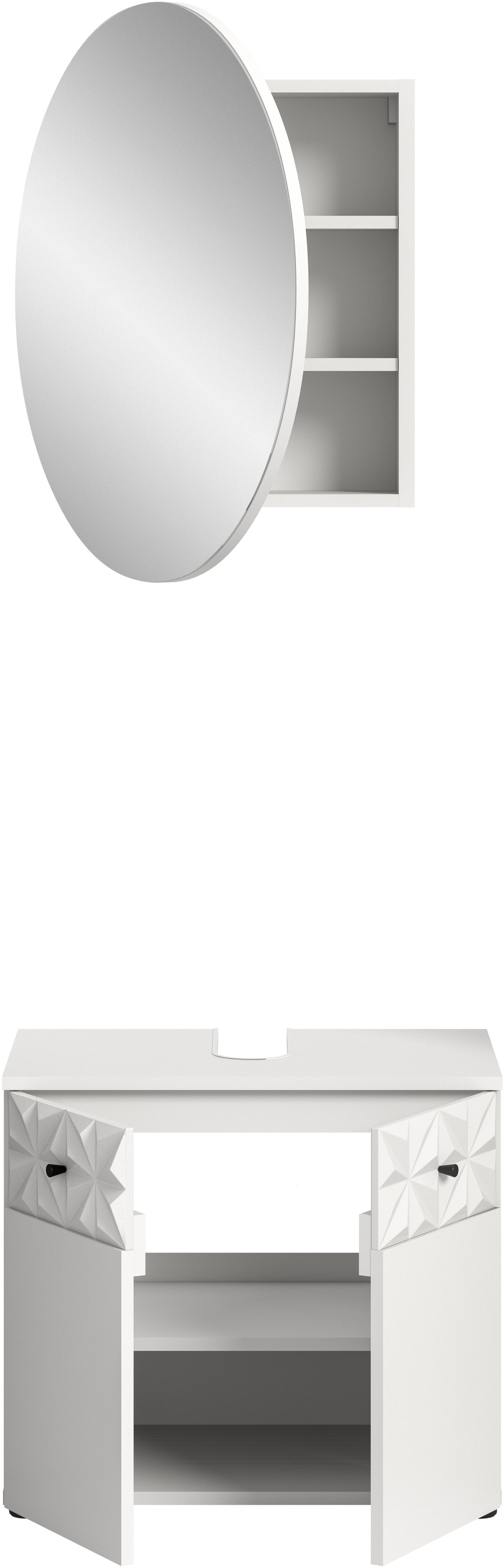 INOSIGN Badezimmer-Set »VICENZA, TOPSELLER!, Breite 60cm, 2-teilig, mit Ornamentabsetzung« best. aus: Waschbeckenunterschrank und Spiegelschrank, 