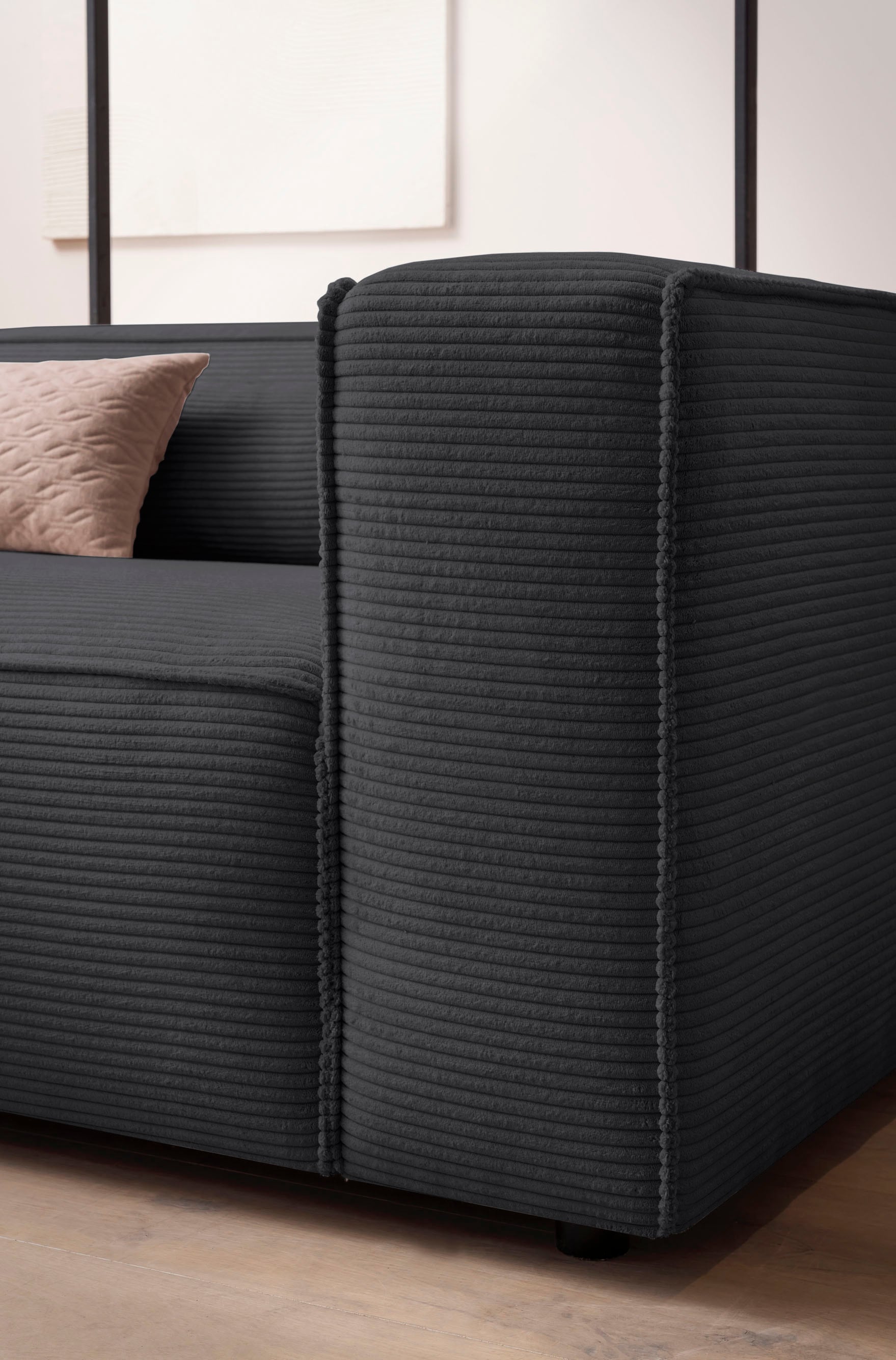 LeGer Home by Lena Gercke 3-Sitzer »PIARA XXL Cord, Sofa mit Kedernaht« schwarze Füsse, bequemer Sitzkomfort, extra tiefe Sitzfläche