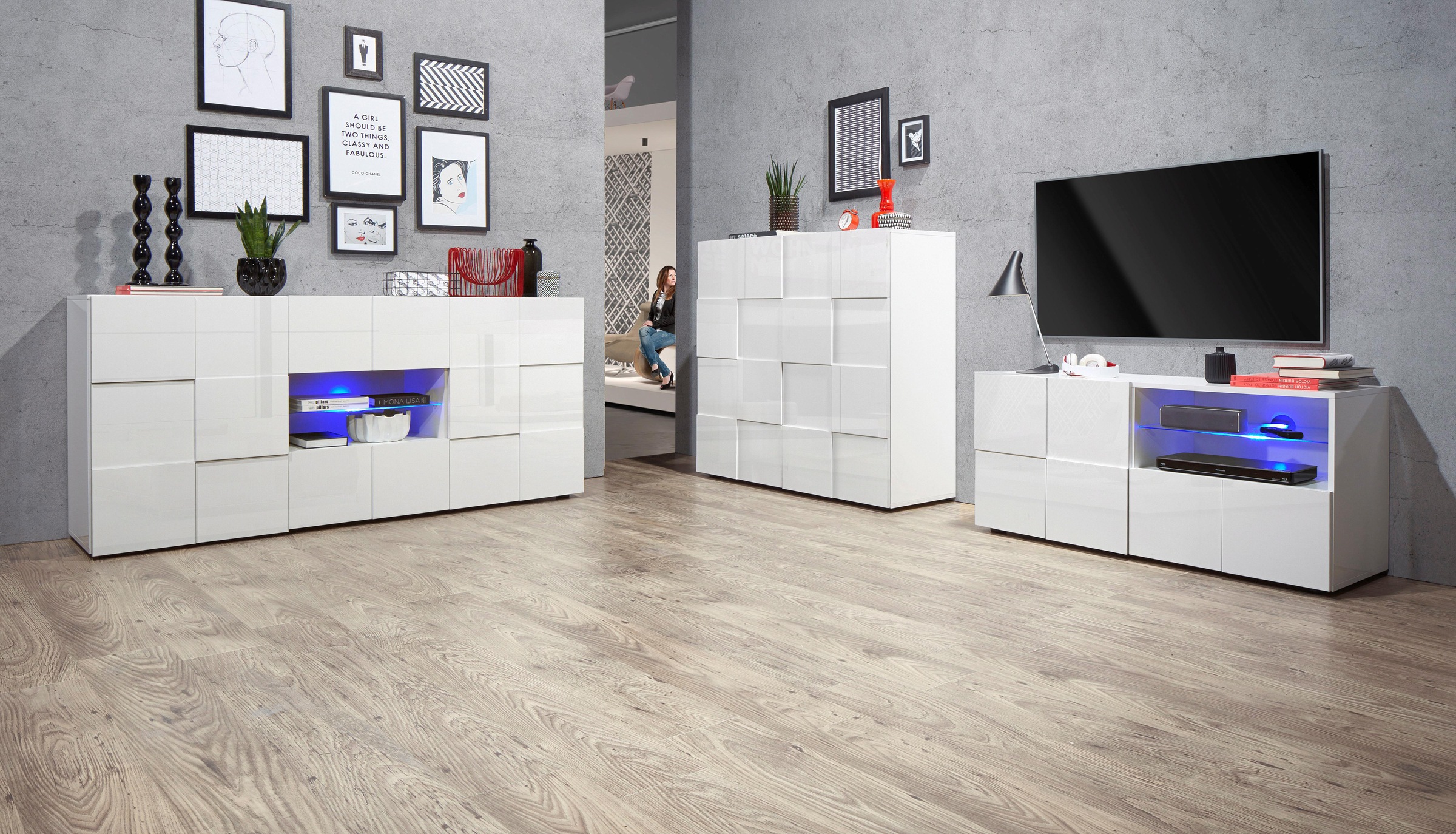 INOSIGN Lowboard »Dama Breite 121 cm, TV-Board 1 Tür, 1 Schubkasten, TV-Schrank« Front in 3D-Optik, grifflos, verschiedene Farben