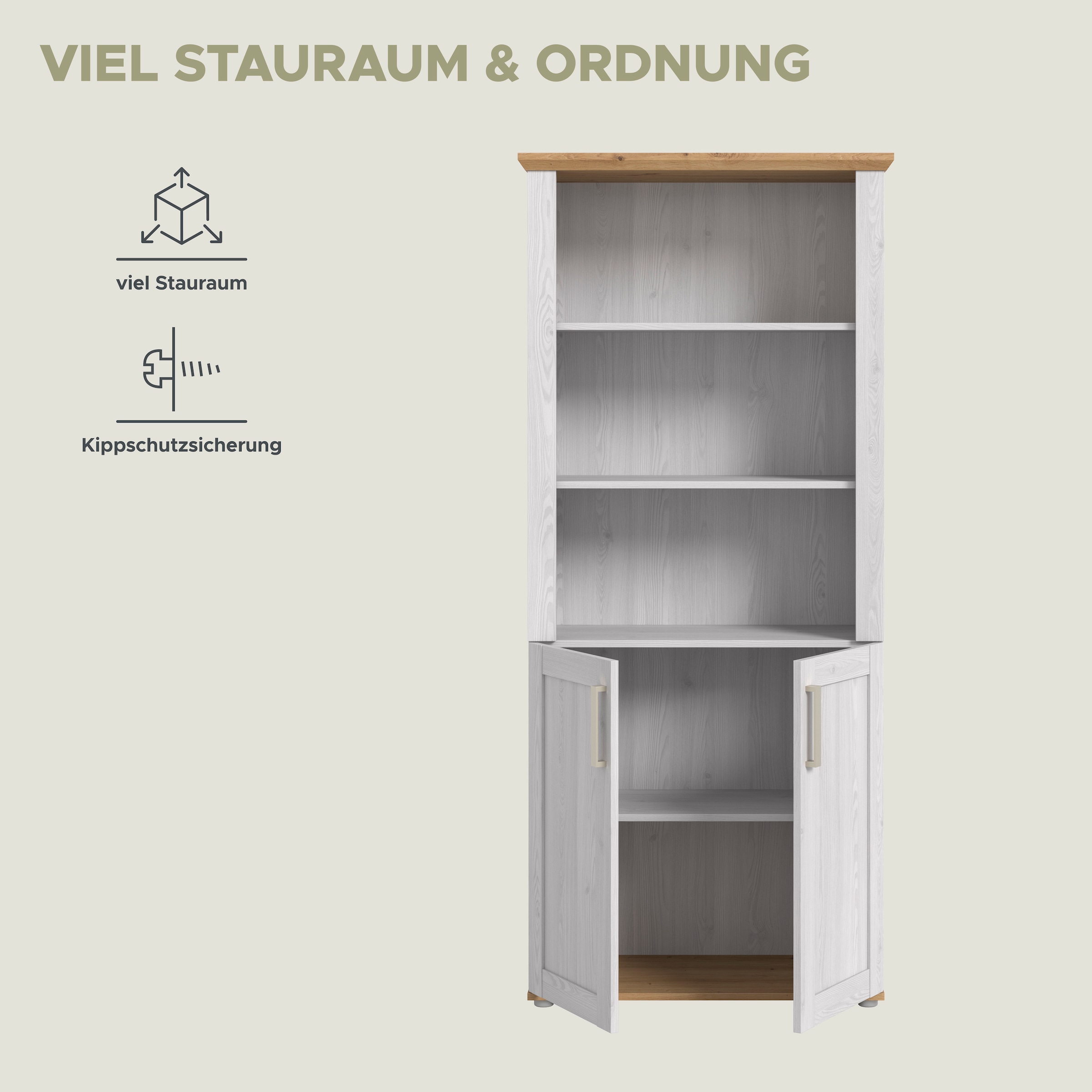 Home affaire Aktenschrank »COSENZA, Höhe, 193 cm, 2 Türen, 5 Fächer, 4 Fachböden« in Landhausoptik, mit weiteren Artikel der Serie kombinierbar,  Büroschrank, Regal, Mehrzweckschrank, Universalschrank, Regal