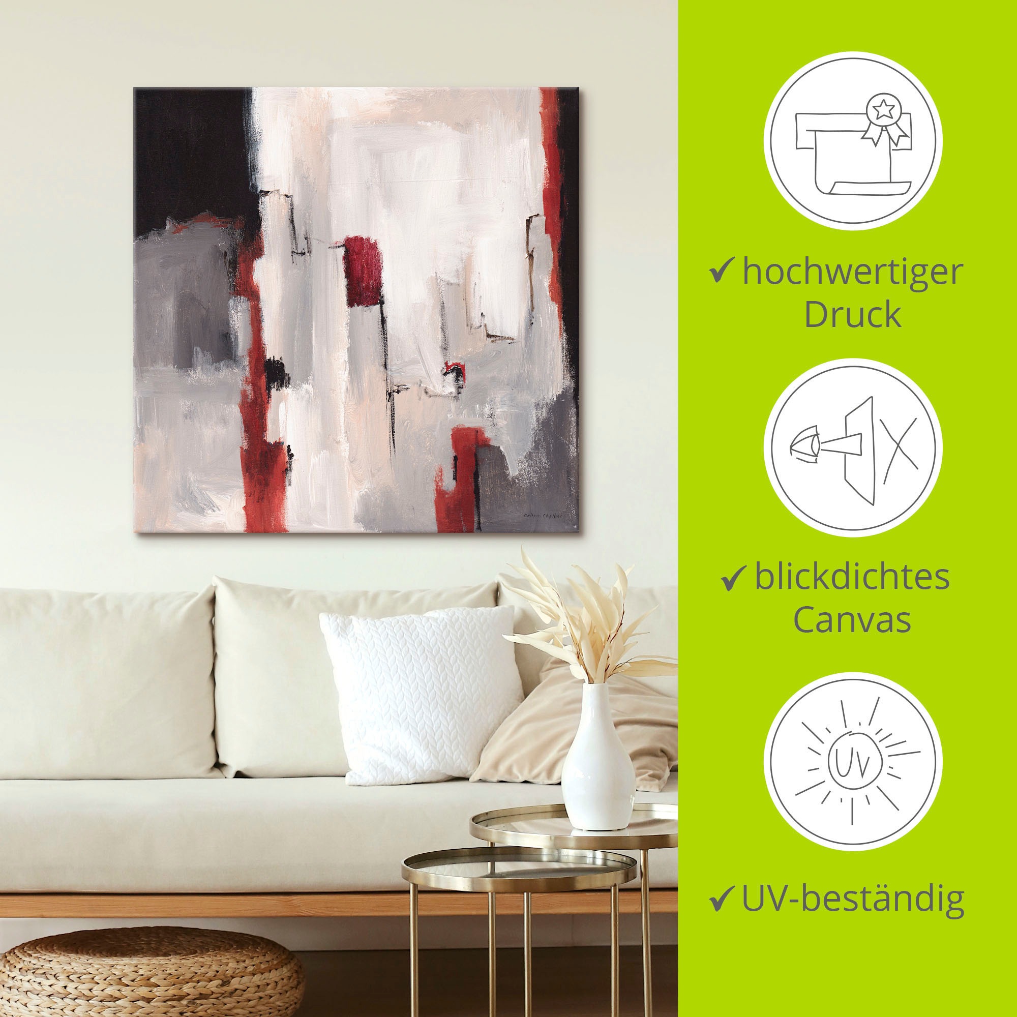 Artland Tableau sur toile »Rot an Grau II« Sans objet 1 cuis tlg. tendu sur cadre en bois
