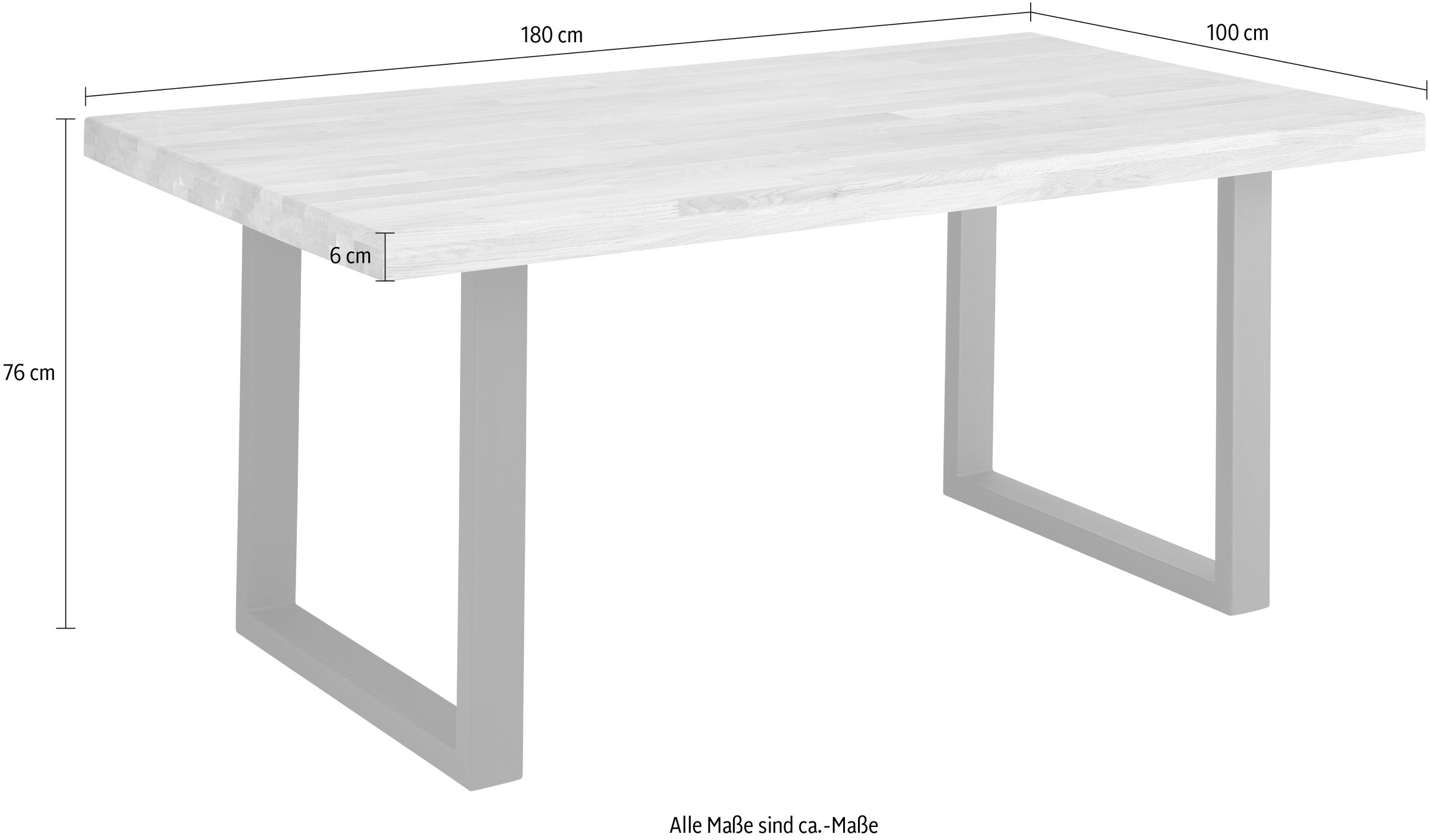 Stolkom Esstisch »Chris Esszimmertisch Eiche Massivholz, BxHxT 110x47x70 cm« Gerade Kante, Industrial Style Eiche Massivholz