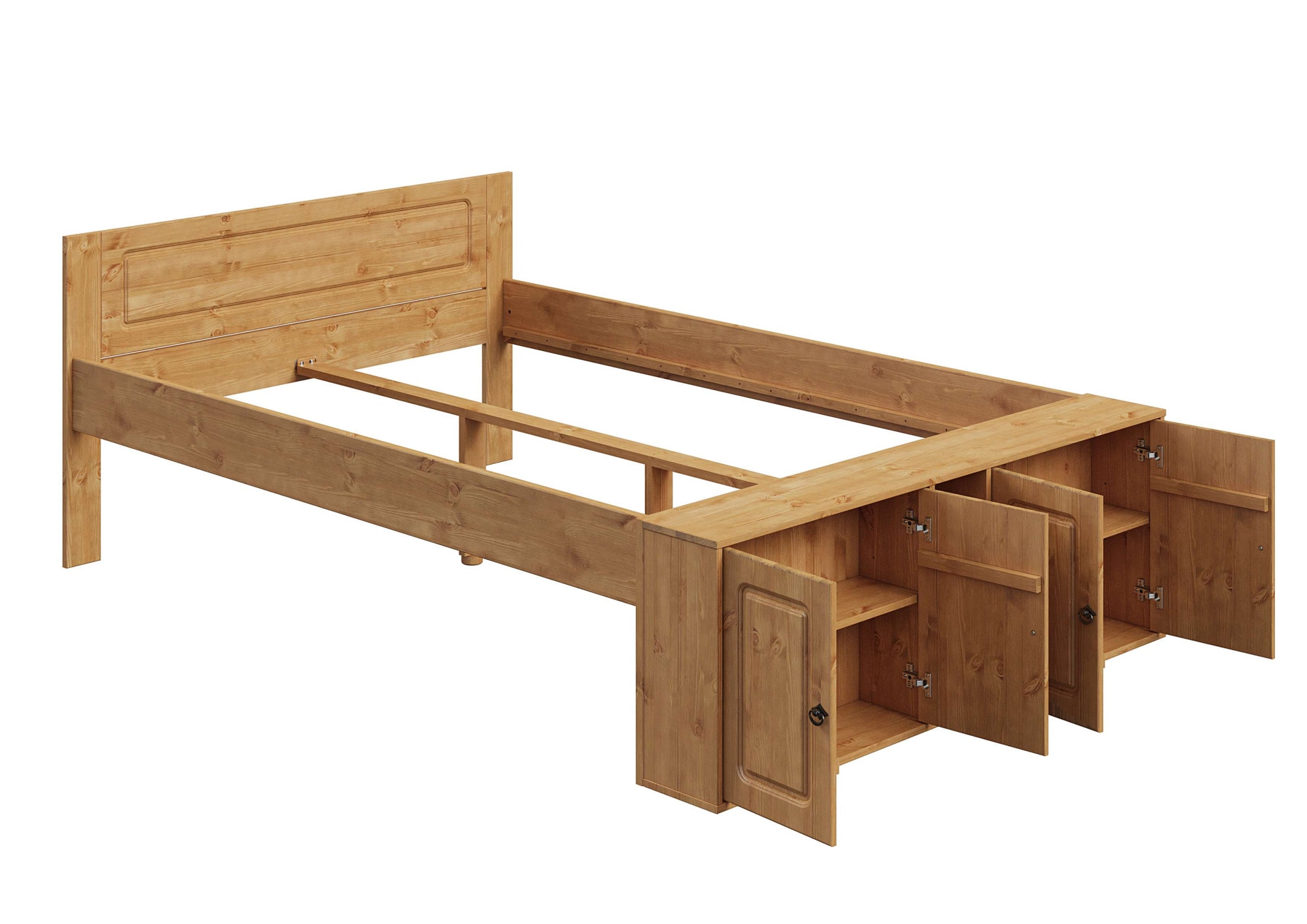 GOODproduct Massivholzbett »Paula, Bett, Stauraumbett, Holzbett, Bettgestell« (B/T/H: 148,8/224,4/82 cm,  aus massiver Kiefer, extra viel Stauraum im Fussteil, FSC®-zertifiziert