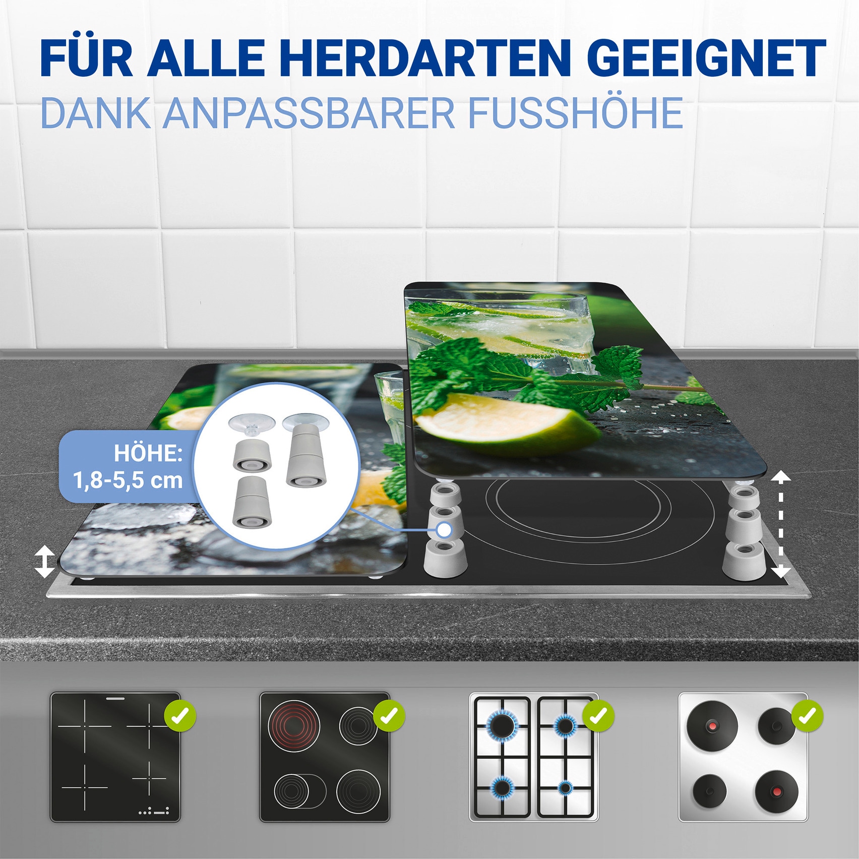 WENKO Plaque de recouvrement de la cuisinière »Universal Modell Mojito« Herdabdeckung für alle Herdarten, kratzfest, mit rutschfesten Füssen