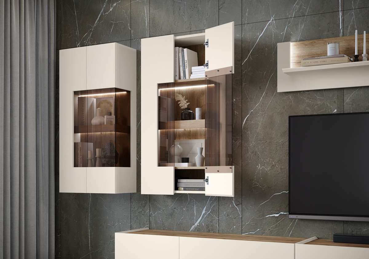 GOODproduct Vitrine suspendue »Sky45« (H/L/P) : 125/62/30 cm,  avec éclairage, laqué avec vernis UV à base d'eau