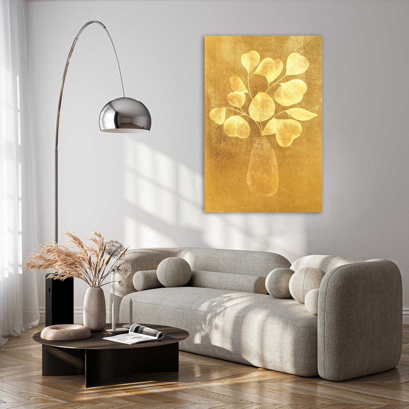 queence Peintures »Aluminium Bild Goldeffekt Blumen in Vase« Fleurs | Images de fleurs | Images de plantes Alu Dibond avec structure brossée pour un effet métal noble