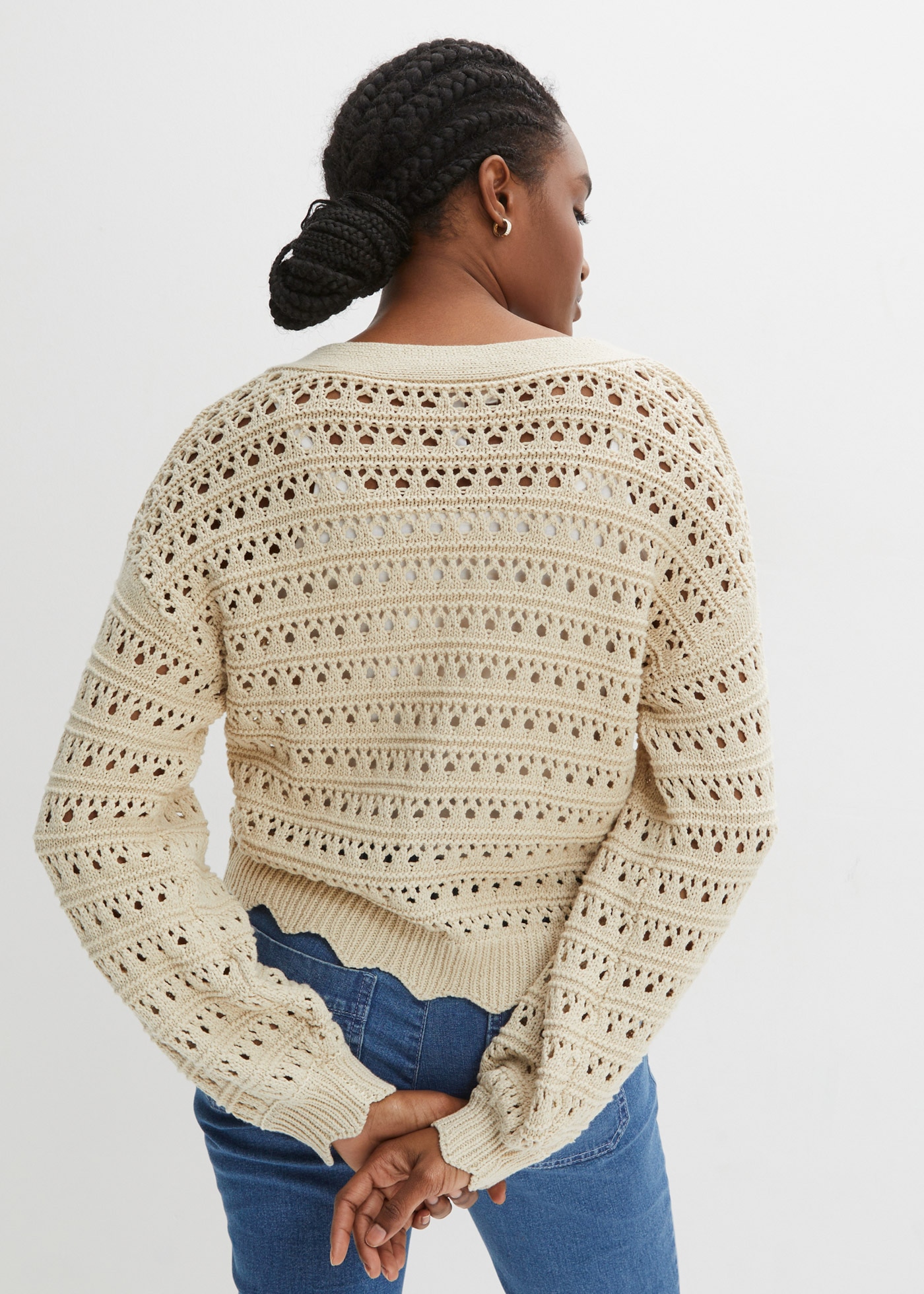 bonprix Veste en tricot ajouré Oversize-Passform, mit Lochstrickmuster, im Casual Stil