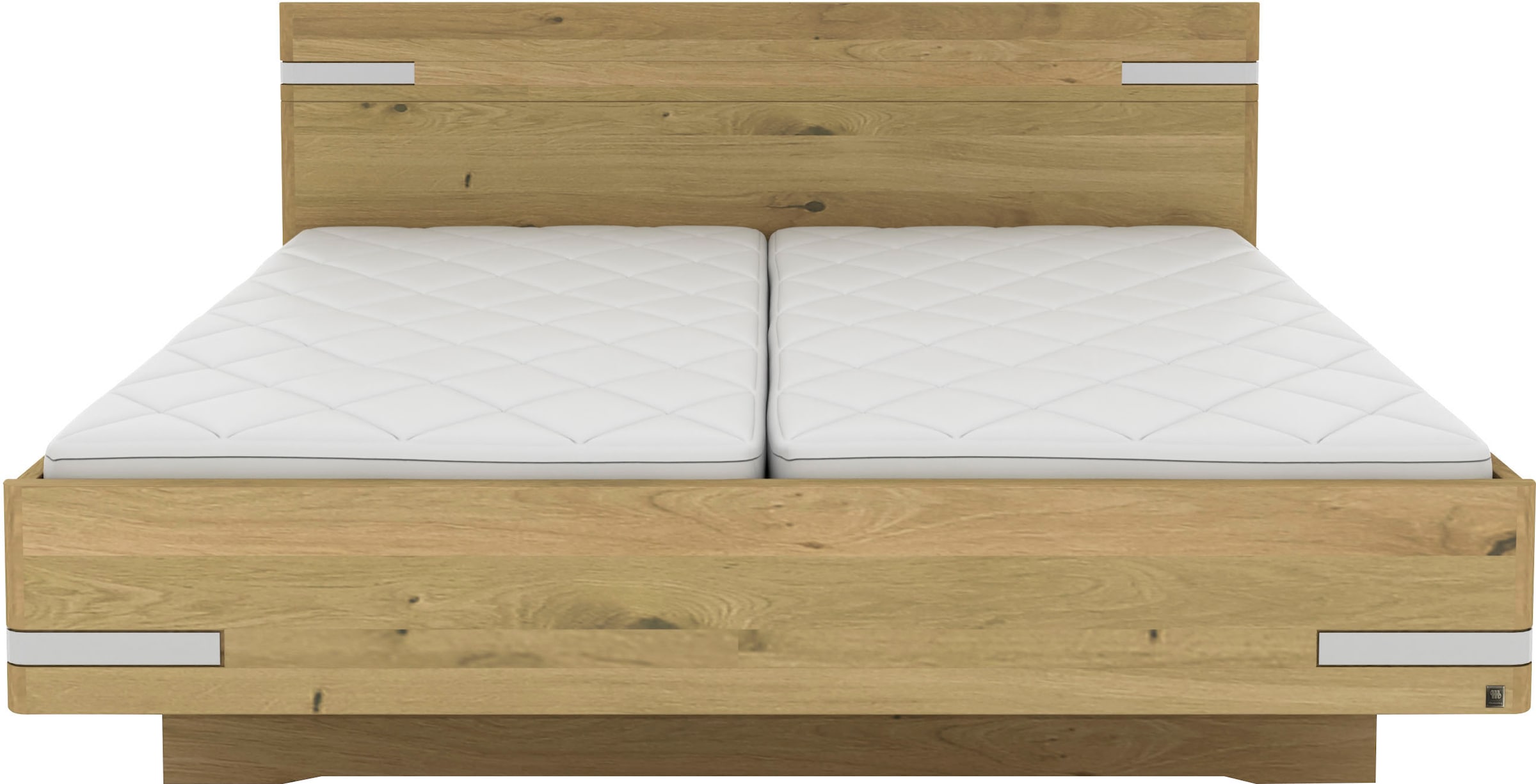 Musterring Lit en bois »Savona, Bettgestell, Bettrahmen, teilmassiv Bianco-Eiche« Capacité 220 kg, réglage 4 positions de hauteur de couchage, MADE IN GERMANY,  tête de lit en chêne Bianco massif, détails en chrome, différentes tailles