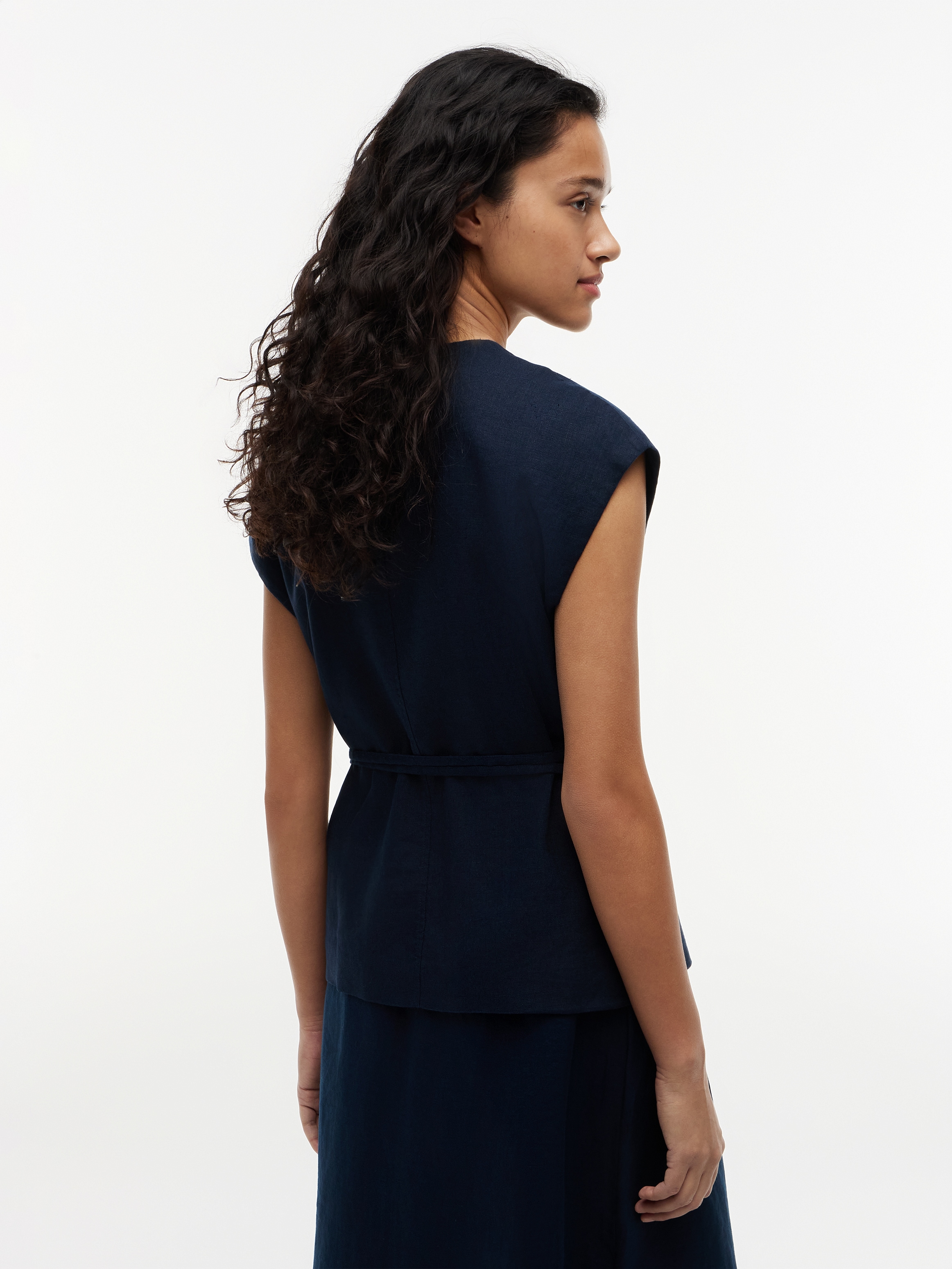 Tommy Hilfiger Chemisier cache-cœur »ESS LINEN WRAP TIE NS VEST« Materialmix, Bindeband