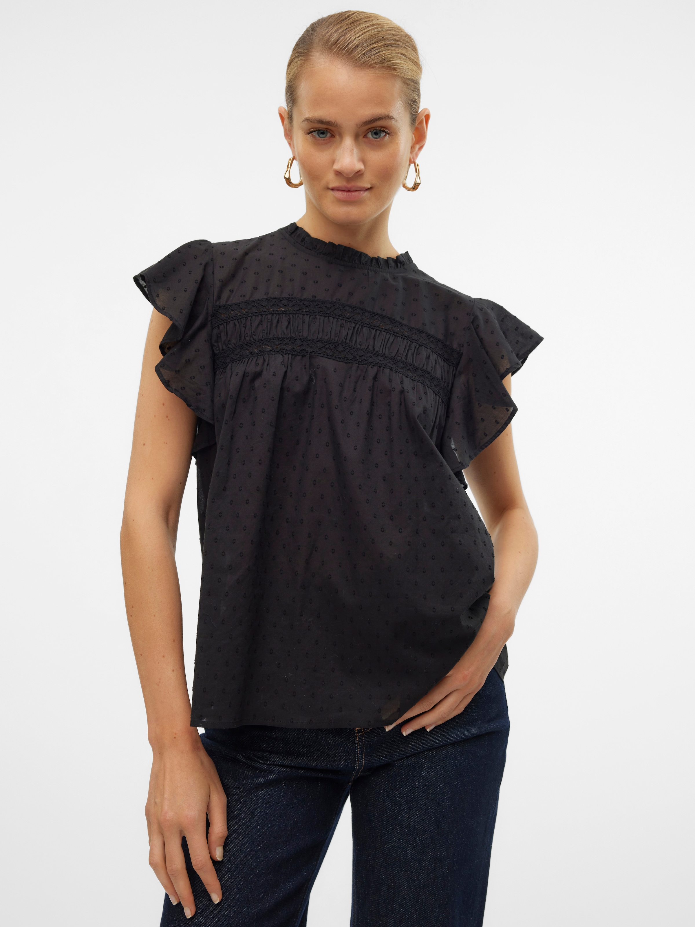Vero Moda Chemisier »VMTRINE SL LACE TOP WVN NOOS« Baumwolle