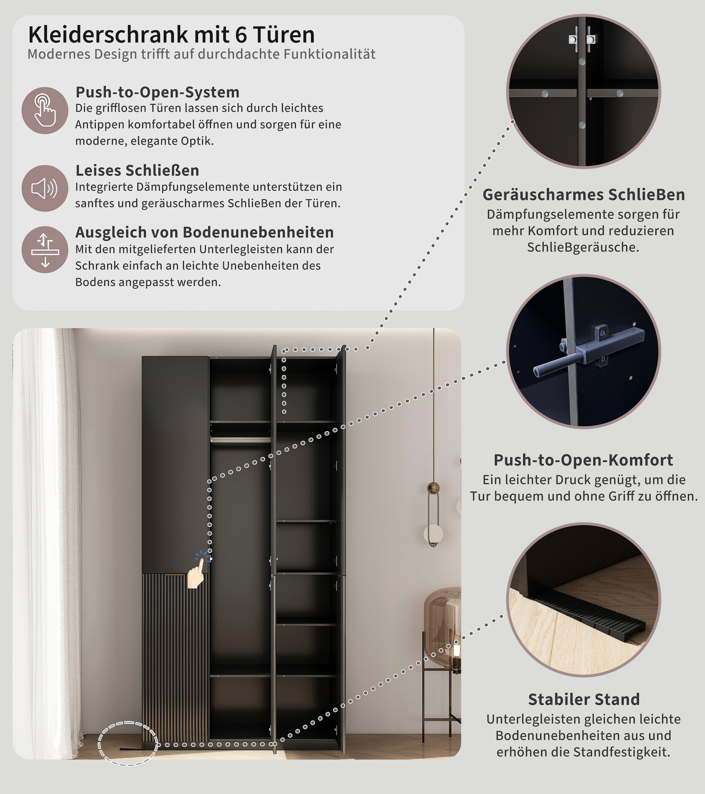 GOODproduct Kleiderschrank »Jorella Schlafzimmerschrank Garderobe mit Softclose« eleganter Schlafzimmerschrank Rillendesign Trend Breite 121cm