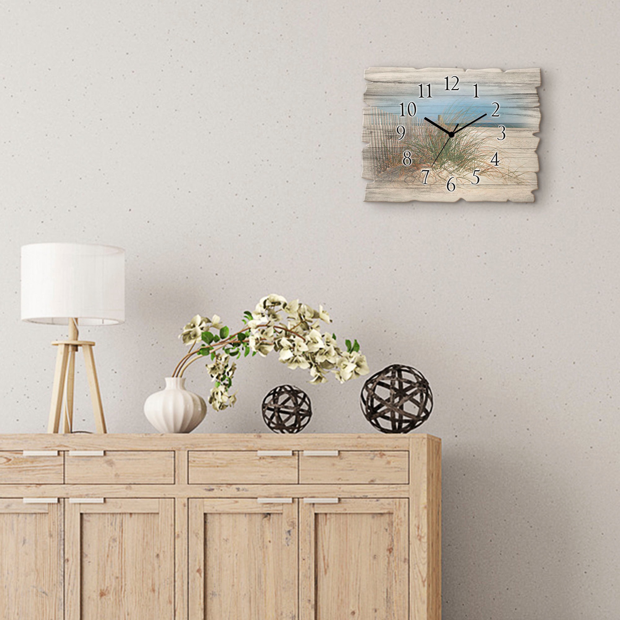 Artland Horloge murale »Schöne Sanddüne mit Gräsern und Zaun« wahlweise mit  Quarz- oder Funkuhrwerk, lautlos ohne Tickgeräusche