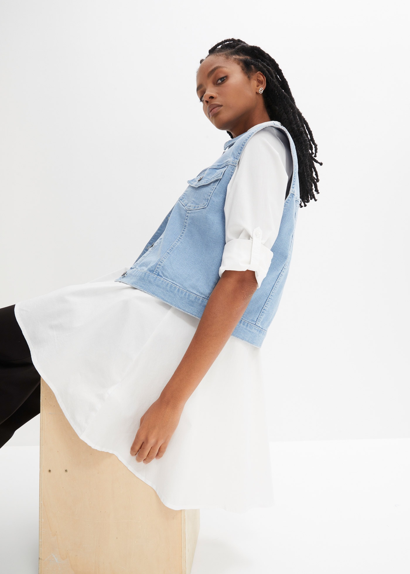 bonprix Chemisier long ausgestellte Passform, aus Baumwolle und Elasthan