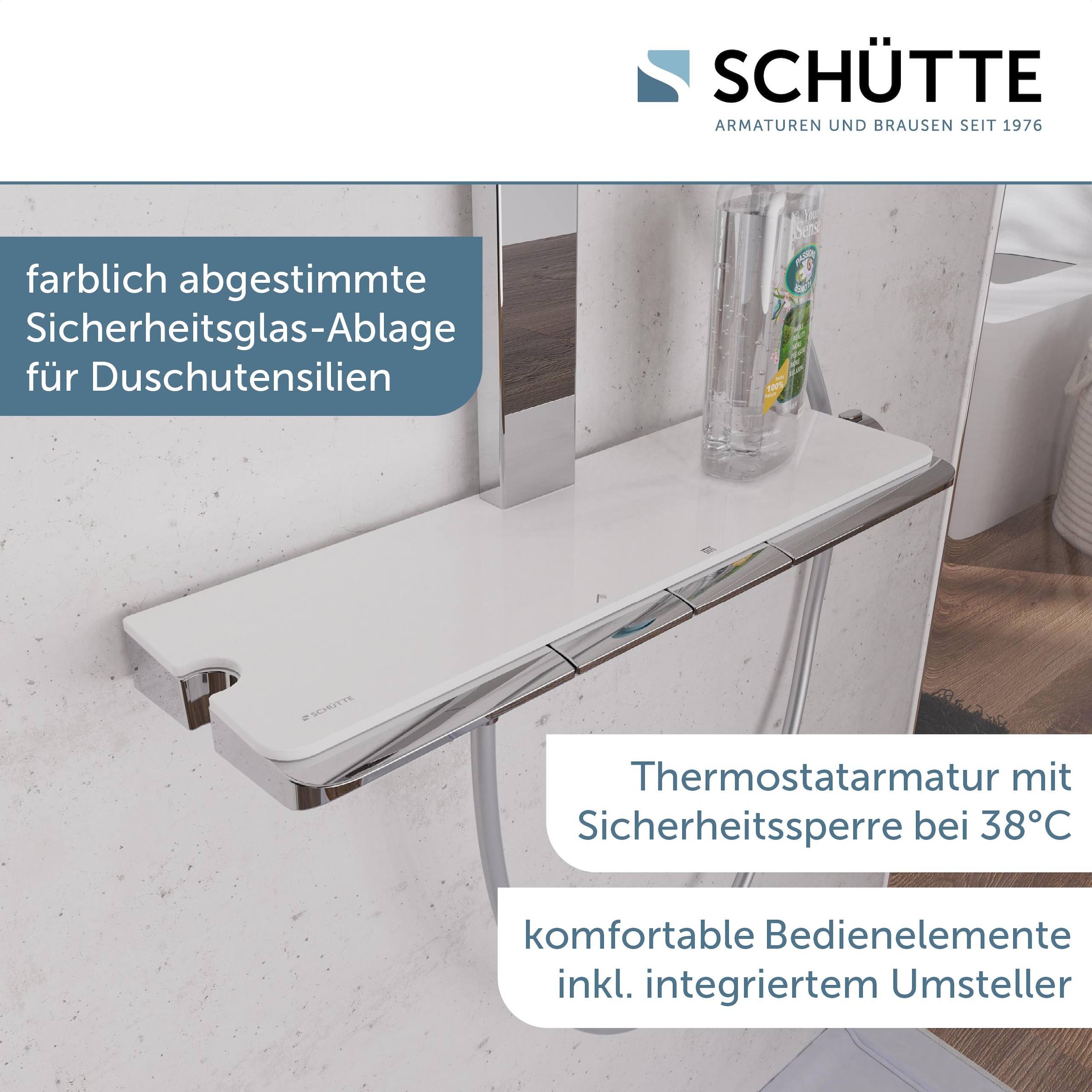 Schütte Duschsystem »HAWAII Überkopfbrause-Set« Komplett-Set, Inkl. Montagematerial und Dichtungen,  mit Thermostatarmatur, Glasablage, Brausehalter