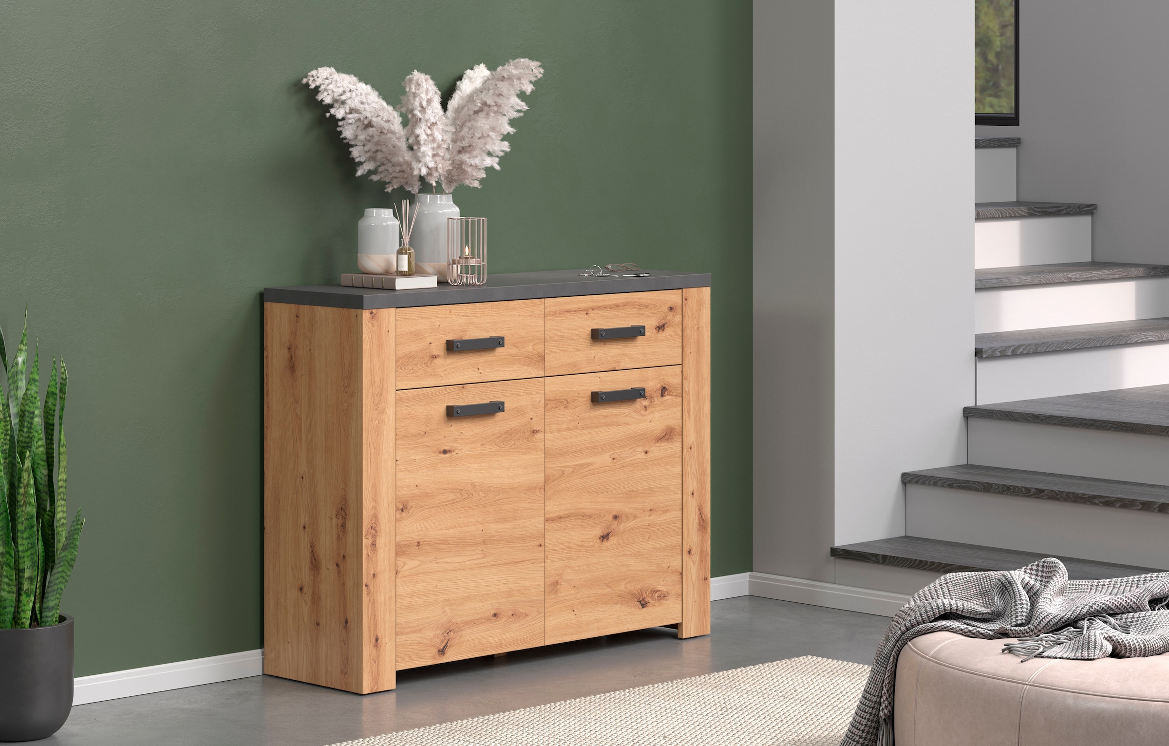 Home affaire Commode »Ambres« 1 cuis tlg. Kommode mit 2 Türen & 2 Schubladen - (B/T/H) 116/35/91 cm