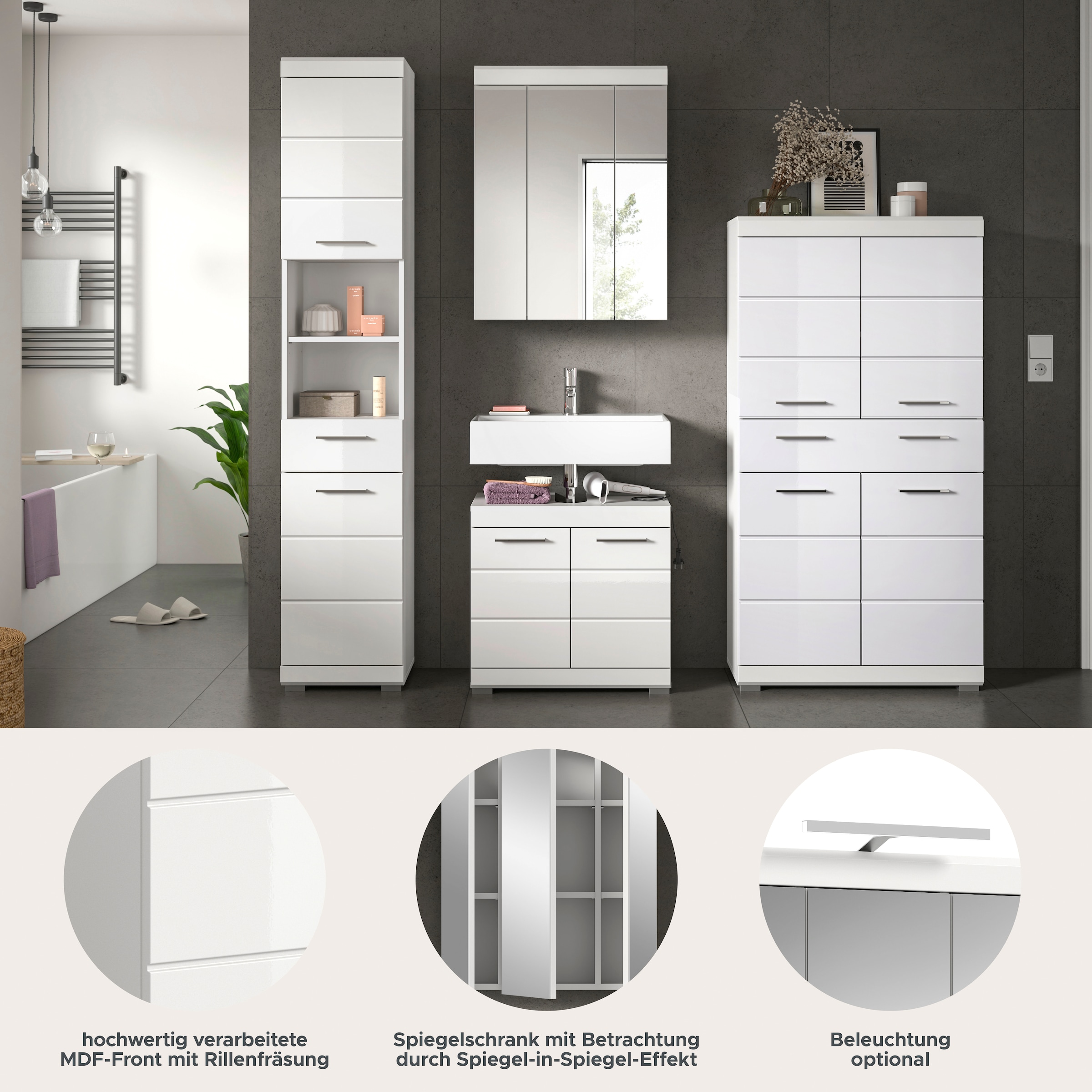 welltime Ensemble de meubles de salle de bain »SIENA, 4 teilig, bestehend aus:« Ensemble, BEST-SELLER !, 4 cuis tlg.