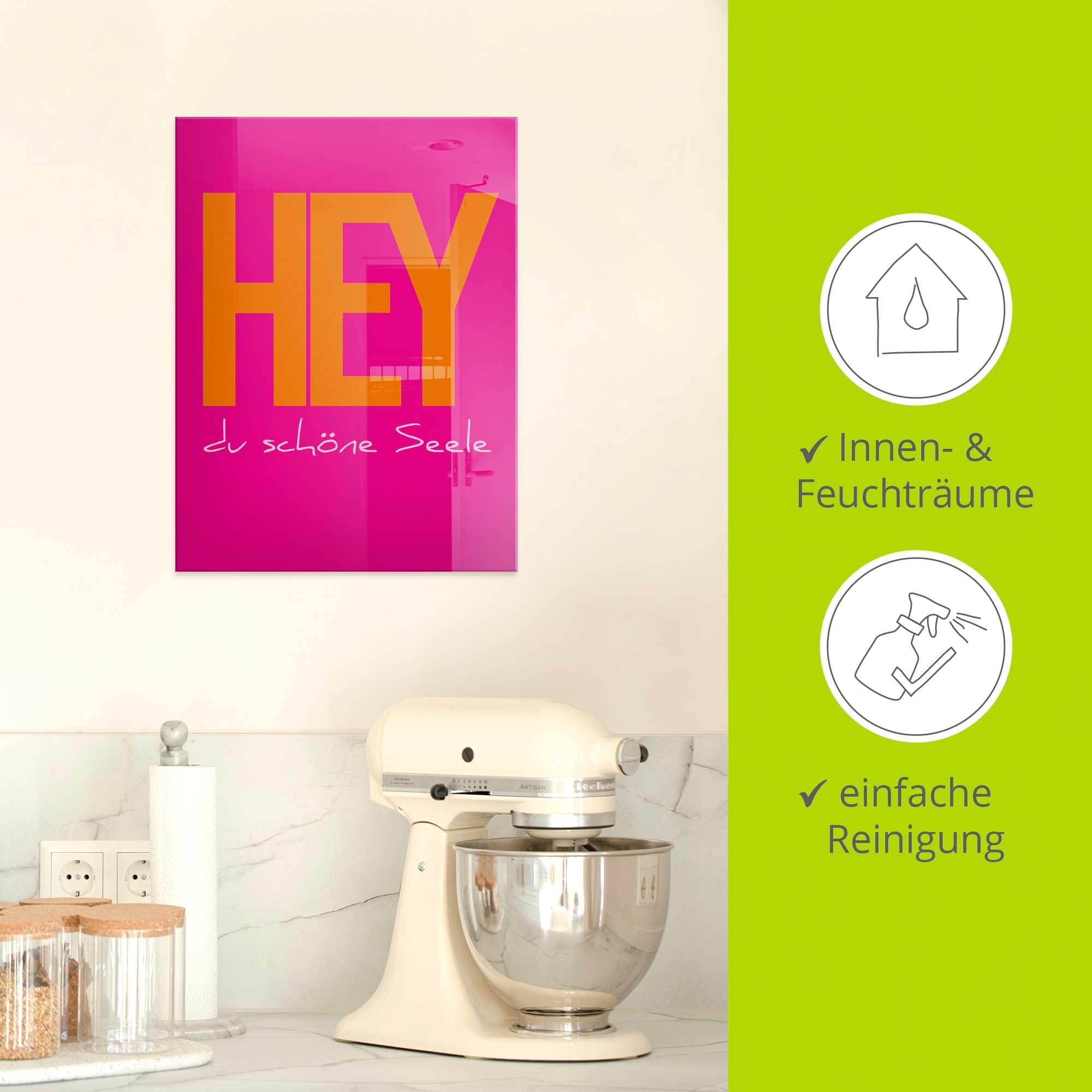 Artland Tableau en verre »Hey du schöne Seele« 1 cuis tlg. in verschiedenen Grössen