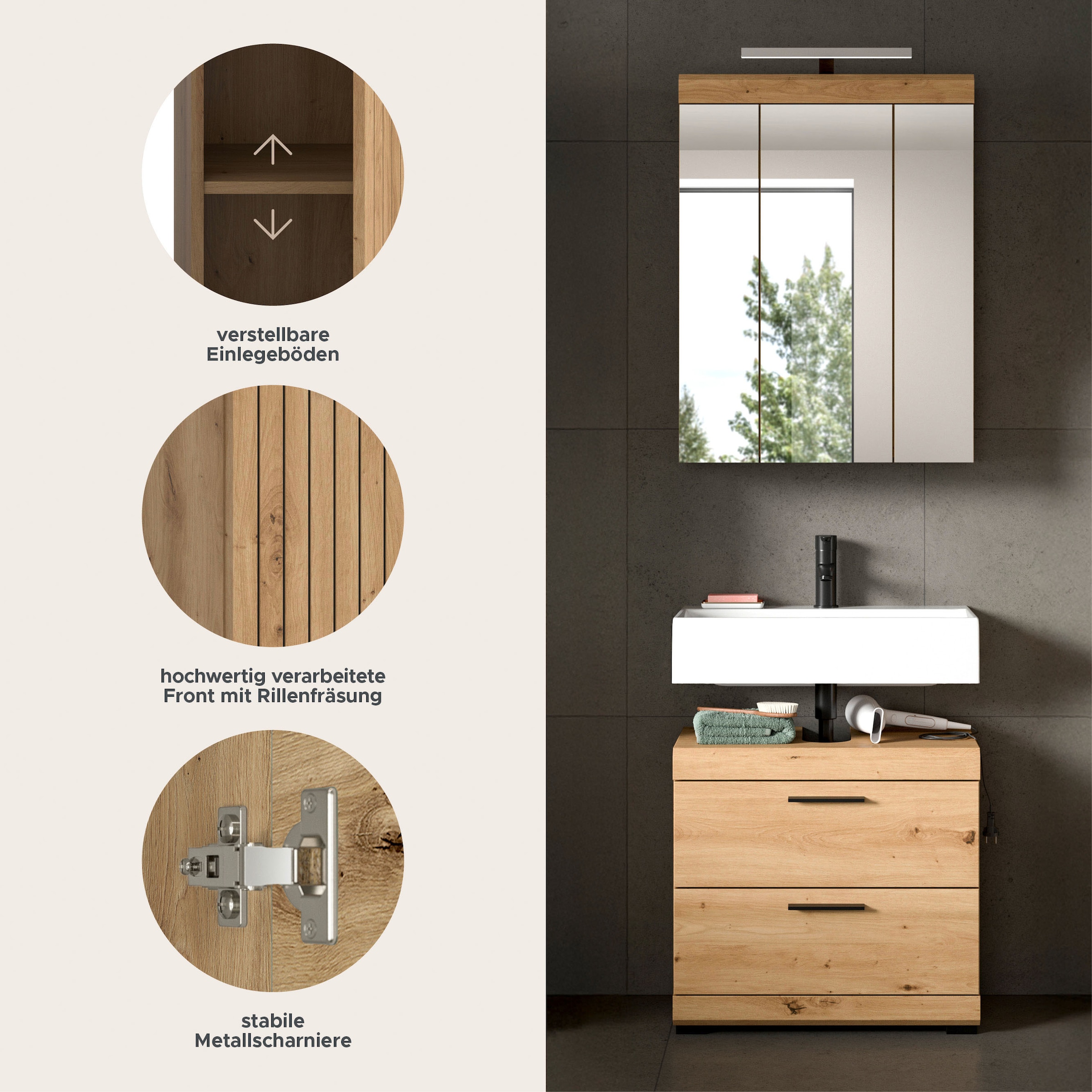 welltime Ensemble de meubles de salle de bain »SIENA, 2 teilig, inklusive LED Beleuchtung, bestehend aus:« Ensemble, BEST-SELLER !, 2 cuis tlg.