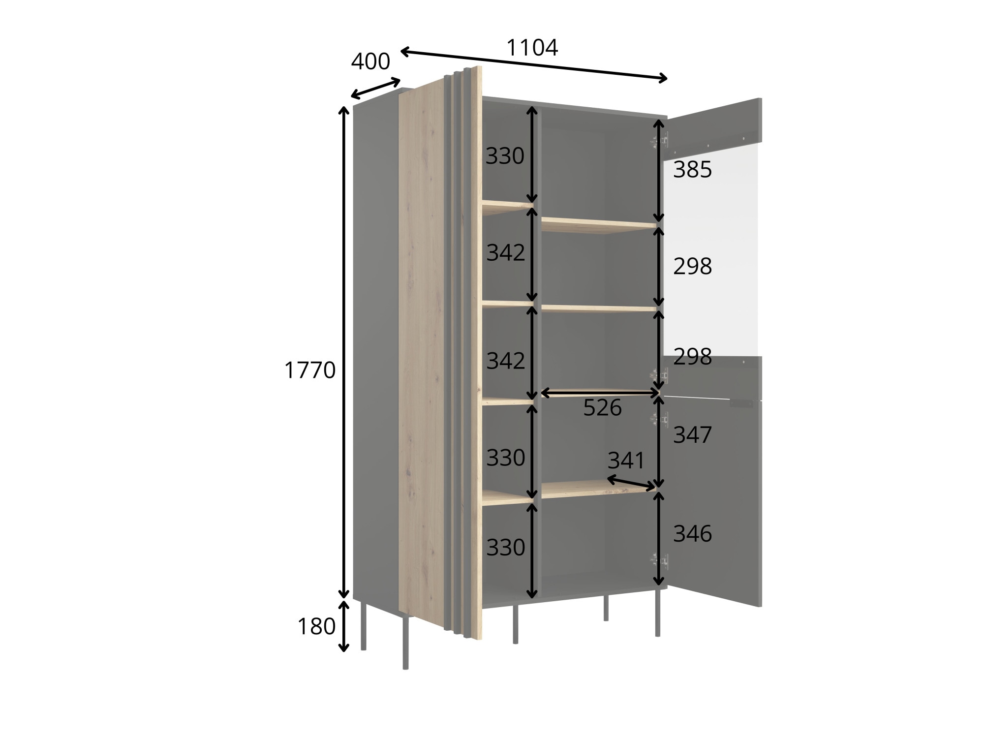 GOODproduct Vitrines »AELLOR Vitrineschrank mit/ohne Beleuchtung, verglast, viel Stauraum« Standvitrine/Glasvitrine mit 2 Türen, 8 Einlegeböden, matt Hochschrank
