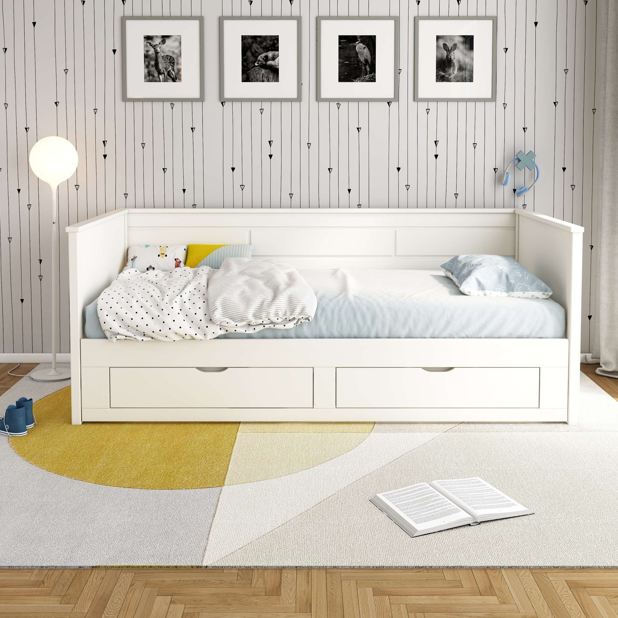 GOODproduct Ausziehbett »Leorben, OTTOs Choice, Daybed, Jugendbett, Landhausstil, Massivholz« B/H/T ca. Liegefläche von 90cm auf 180cm ausziehbar 100x82x210cm,  Liegefläche ausziehbar, 2 Schubladen, inkl. Lattenroste, Stauraumbett