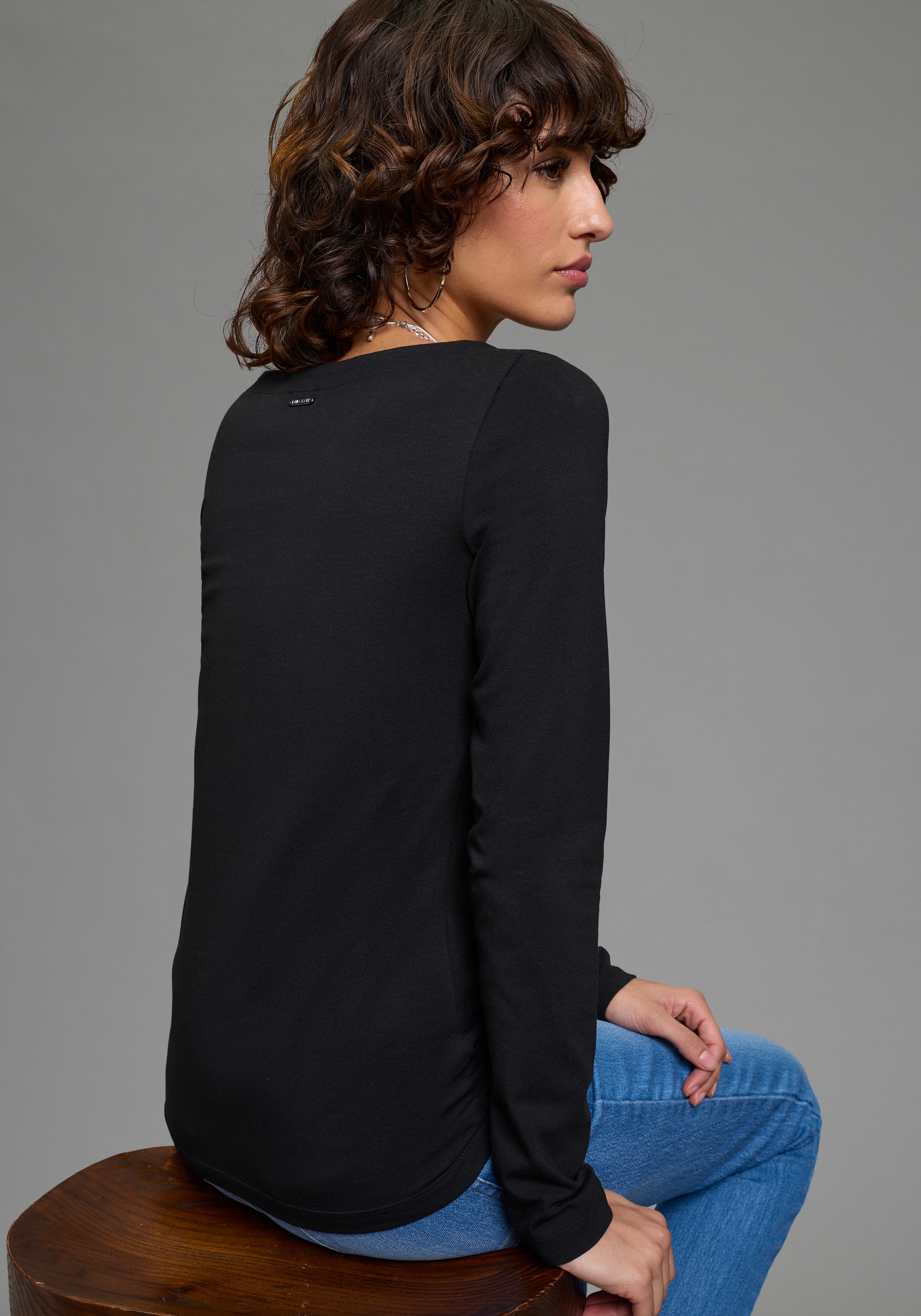 Laura Scott T-shirt à manches longues 2er-Pack,  Basic-Stil und Passform, mit U-Boot-Ausschnitt