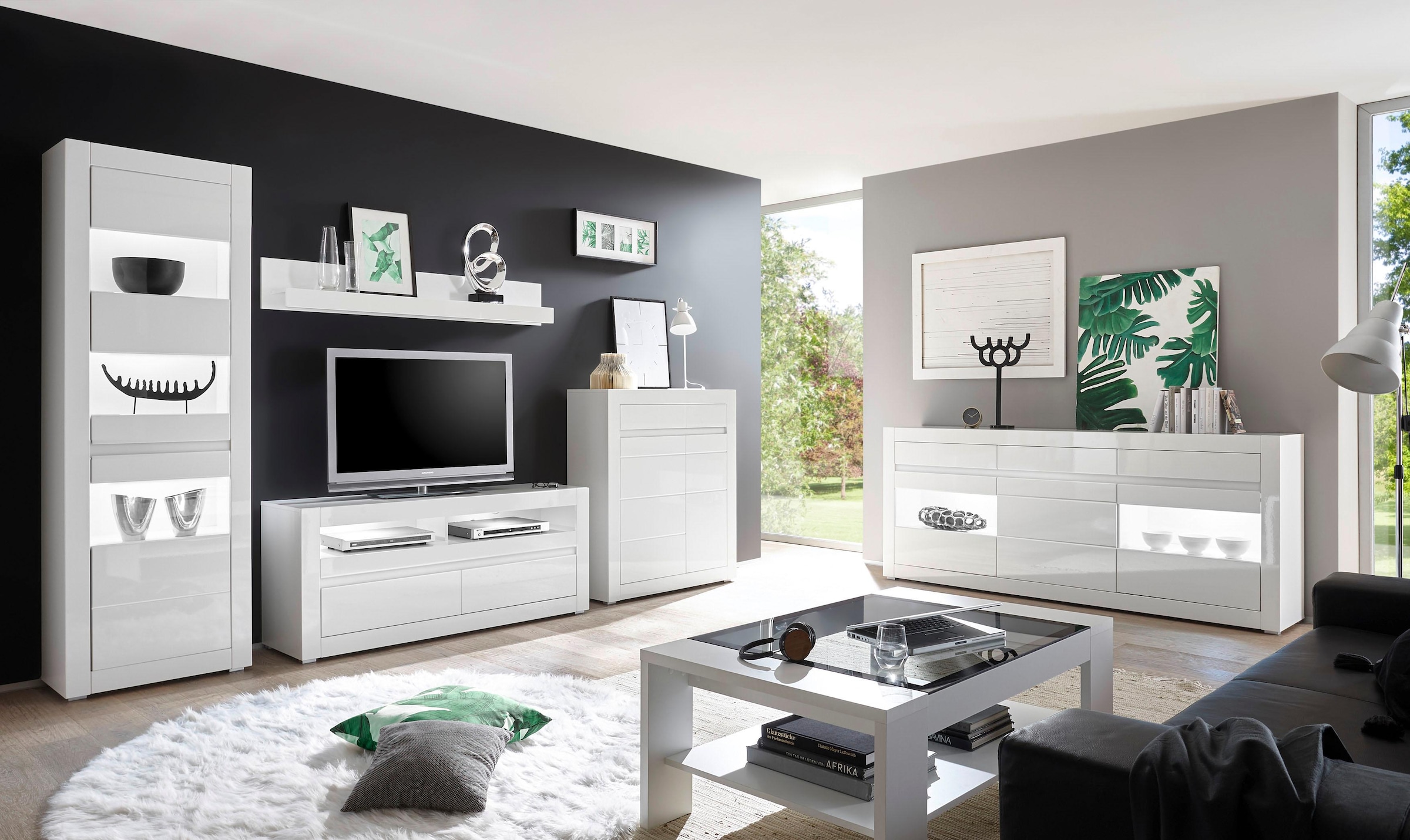 Home affaire Sideboard »Carat« Breite 217 cm, wird mit zwei Leisten angeliefert, 1 x grau, 1 x weiss