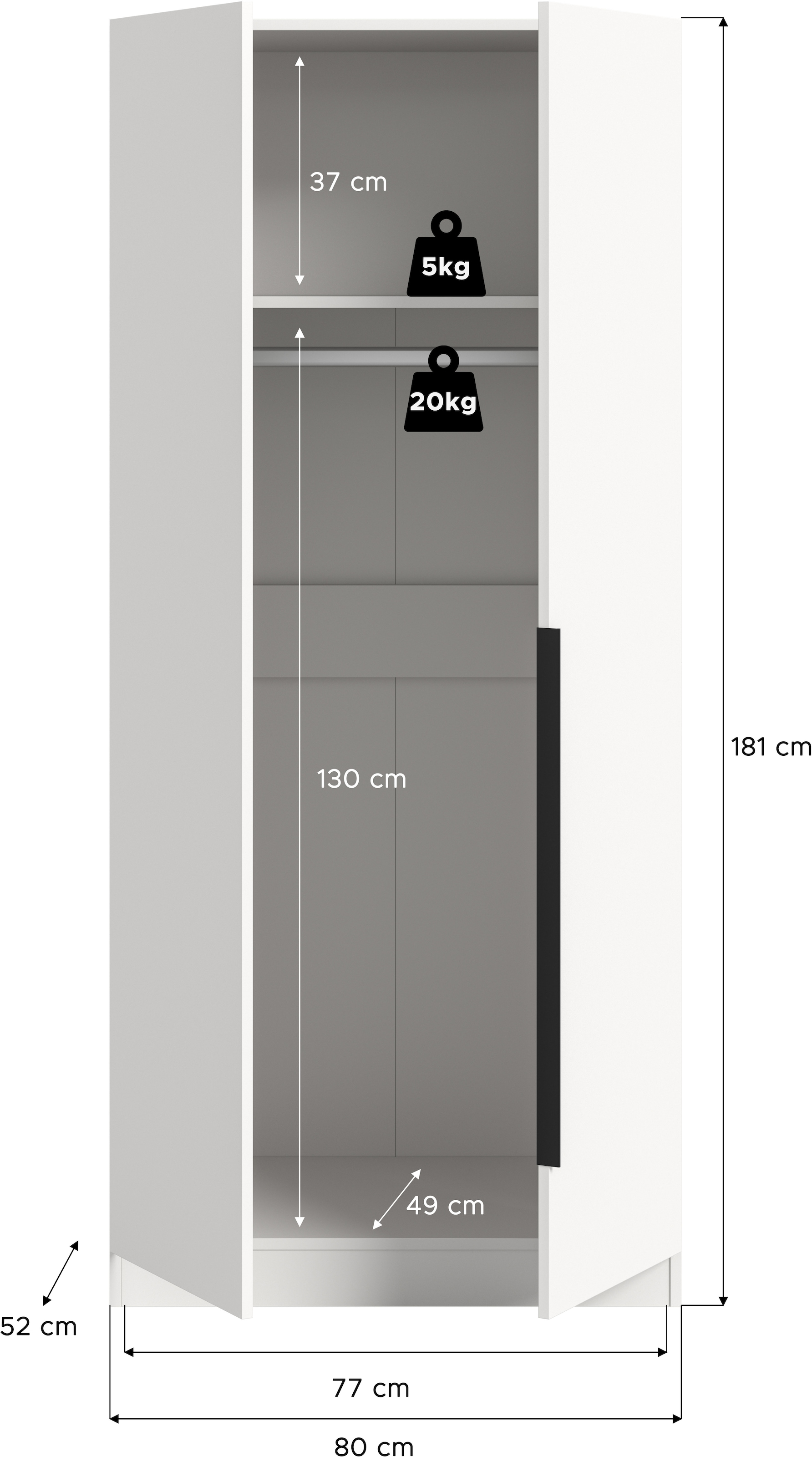 Home affaire Kleiderschrank »Skarde Schlafzimmerschrank, Garderobe, Schrank« Otto Bestseller Garderobe Schlafzimmerschrank,  Breite: 80 cm, weiss, Kleiderstange, Einlegeboden
