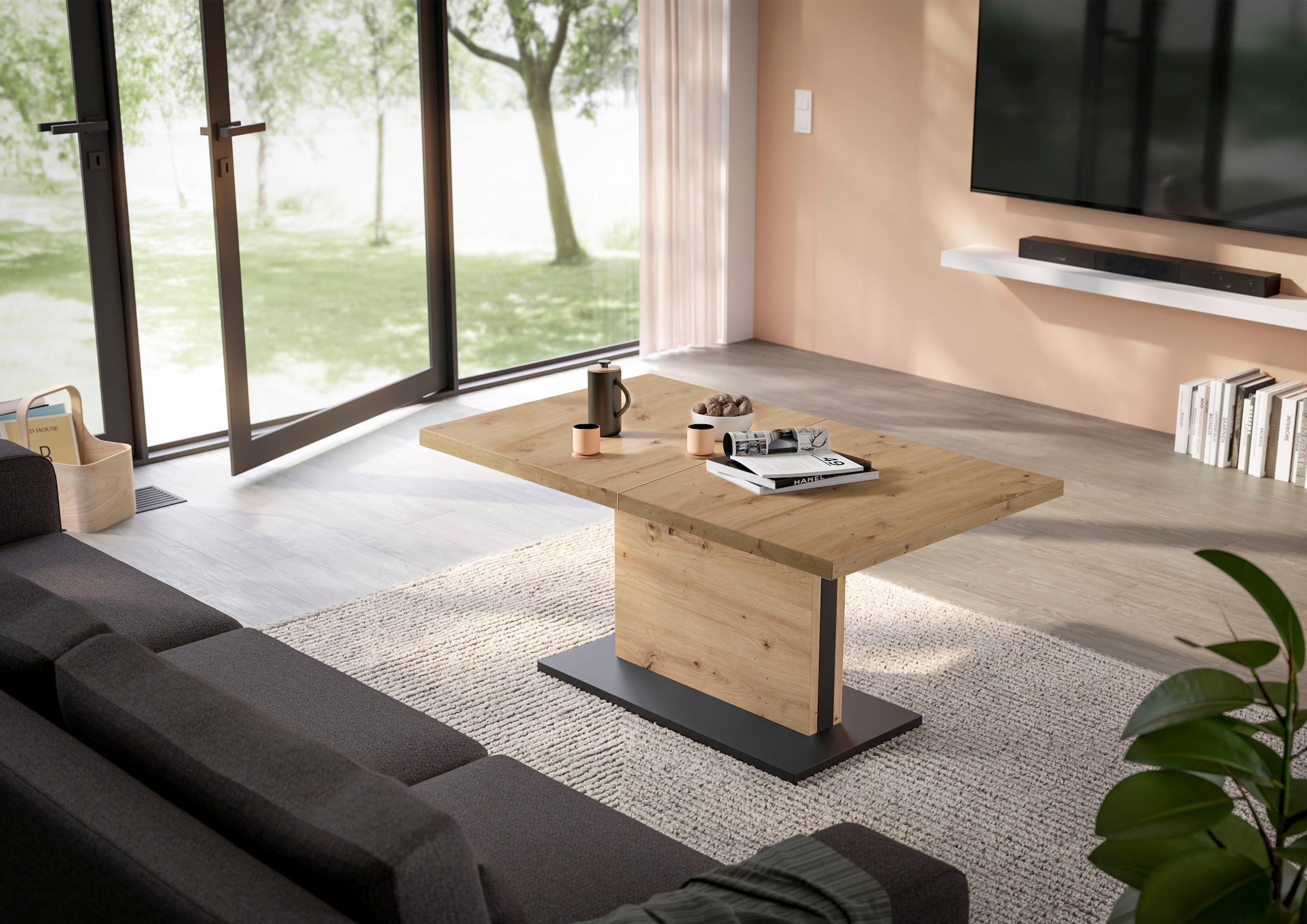 Mäusbacher Couchtisch »Lift Couchtisch« höhenverstellbar 56-75cm, Breite Tischplatte 120-160cm, Metallgestell