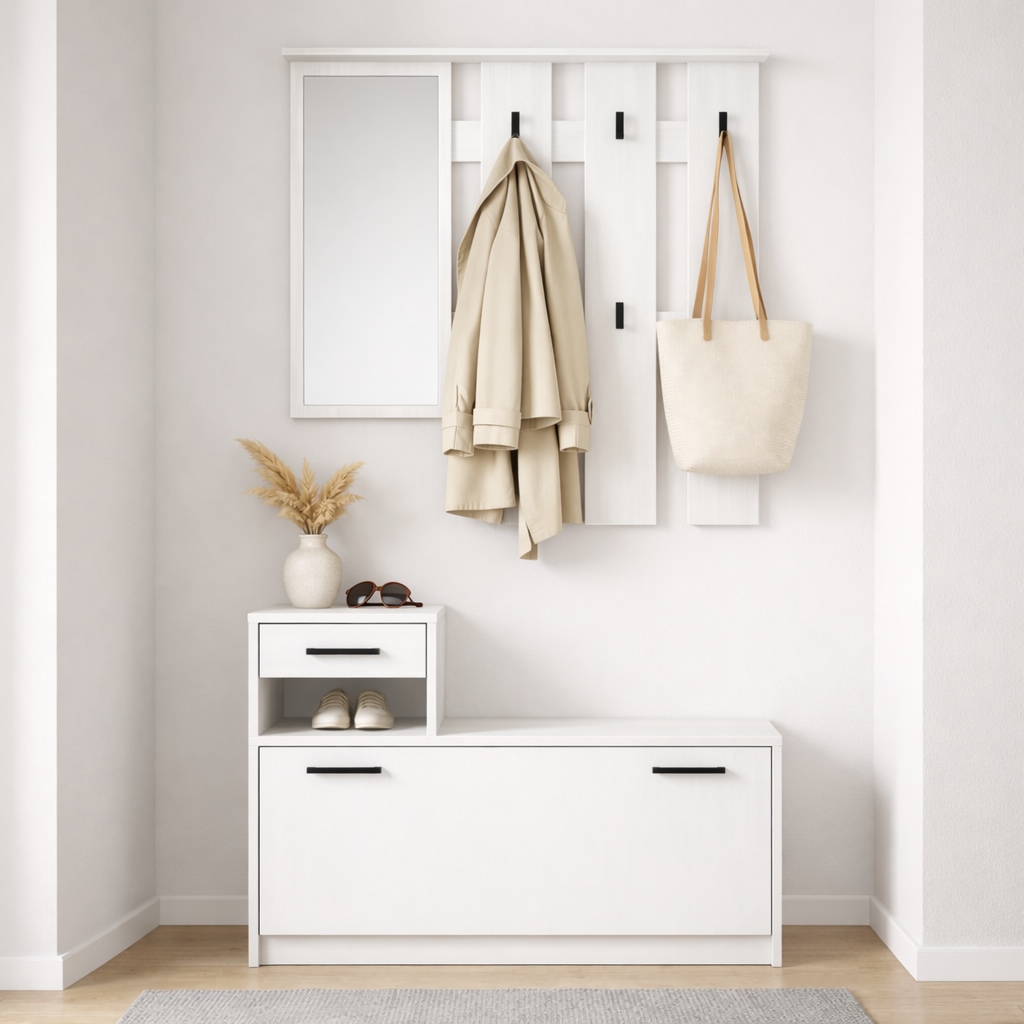 GOODproduct Ensemble de vestiaires »Luna Kommode mit 1 Klappe + 1 Schubkasten, Paneel mit Spiegel 6 Haken« 2 cuis tlg.