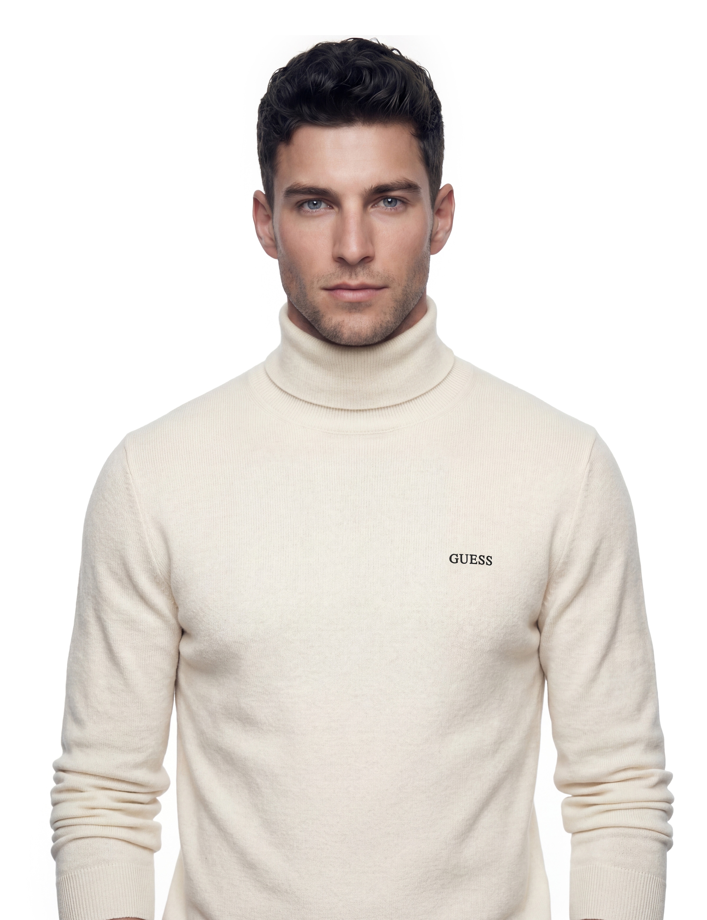 Guess Pull à col roulé mit Seide und Wolle, Regular Fit, Logo-Schriftzug
