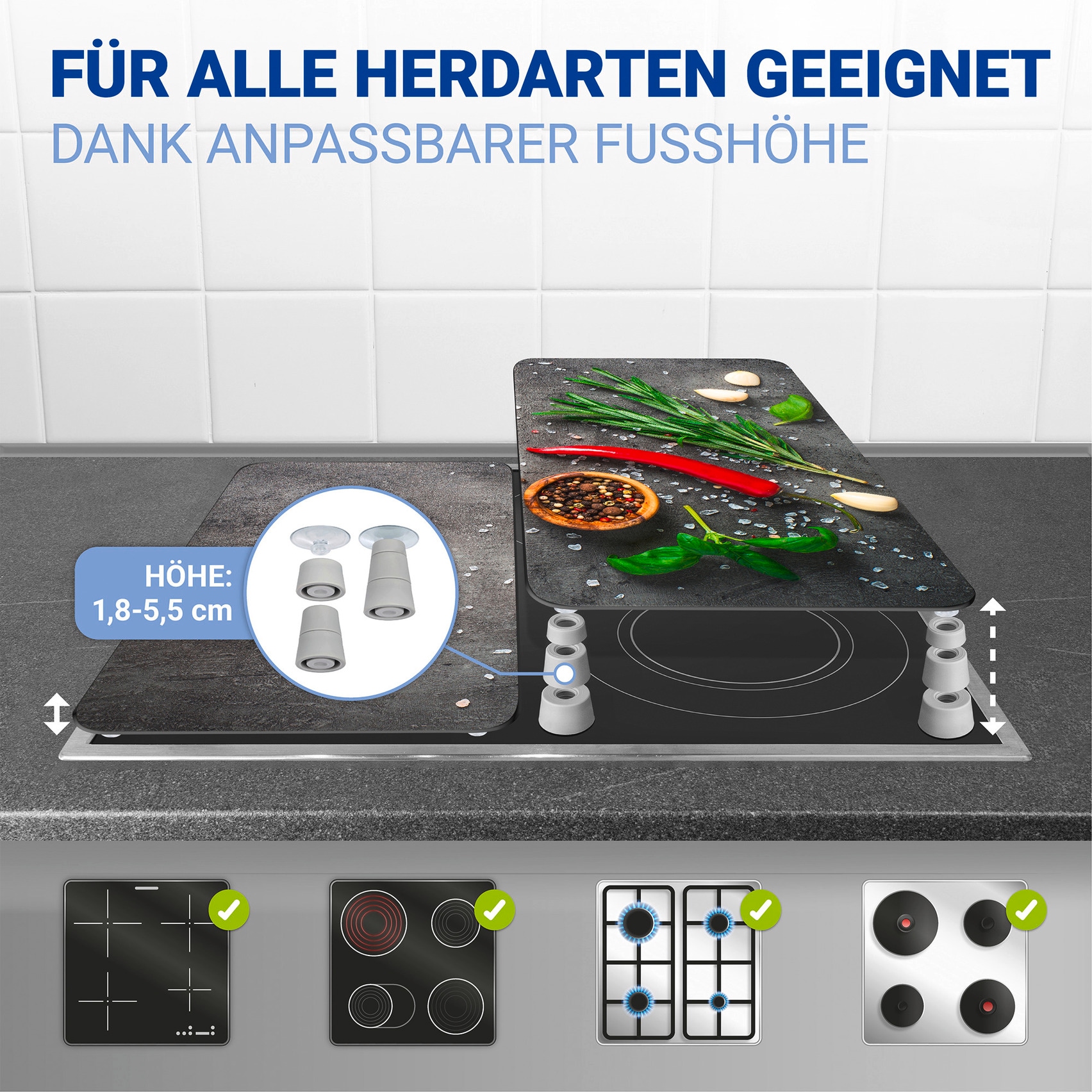 WENKO Herd-Abdeckplatte »Universal Modell Rosmarin« Herdabdeckung für alle Herdarten, kratzfest, mit rutschfesten Füssen