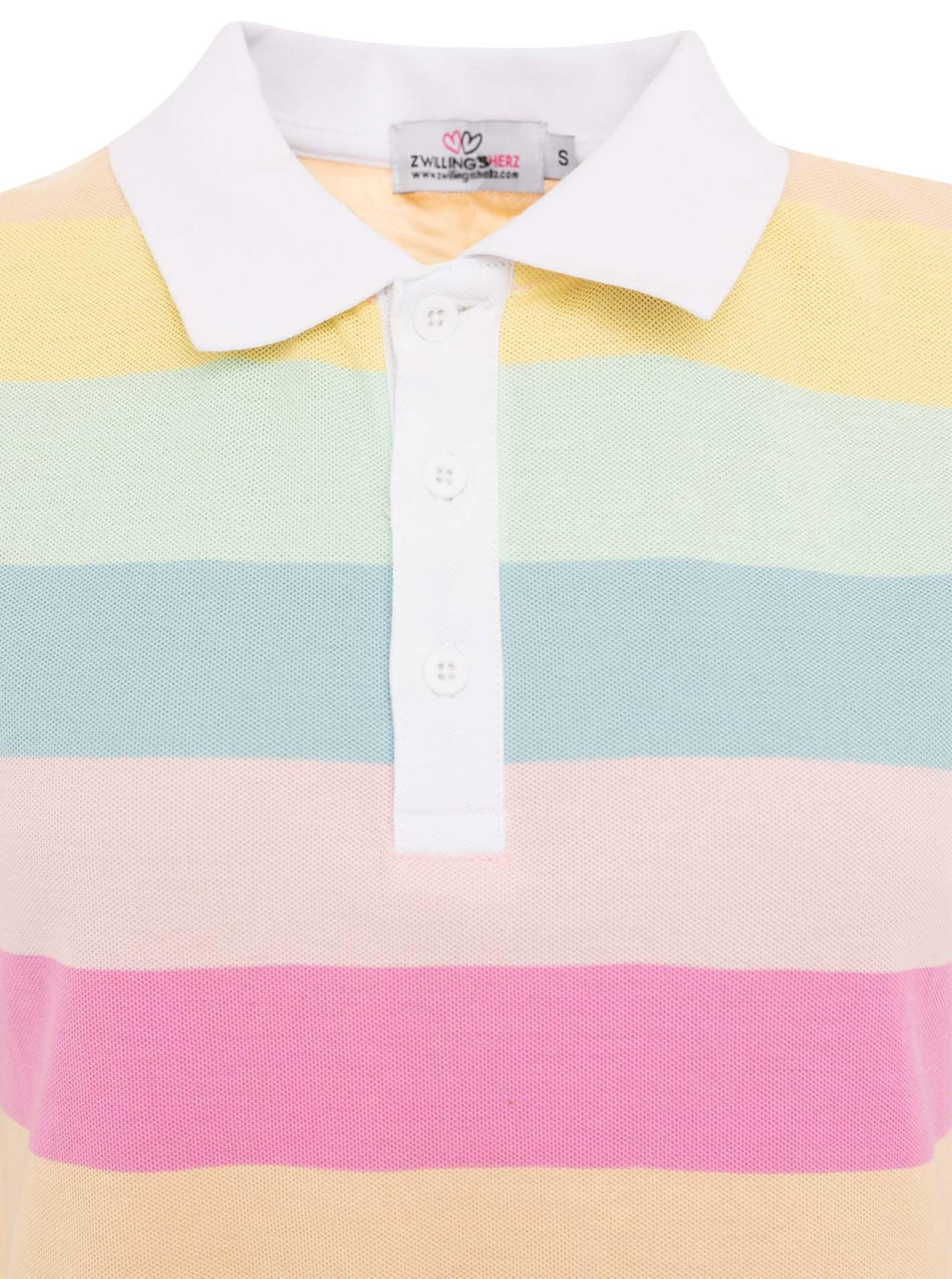 Zwillingsherz Polo »Rainbow« kurzarm, Pastellfarben, Polokragen und Knopfleiste abgesetzt