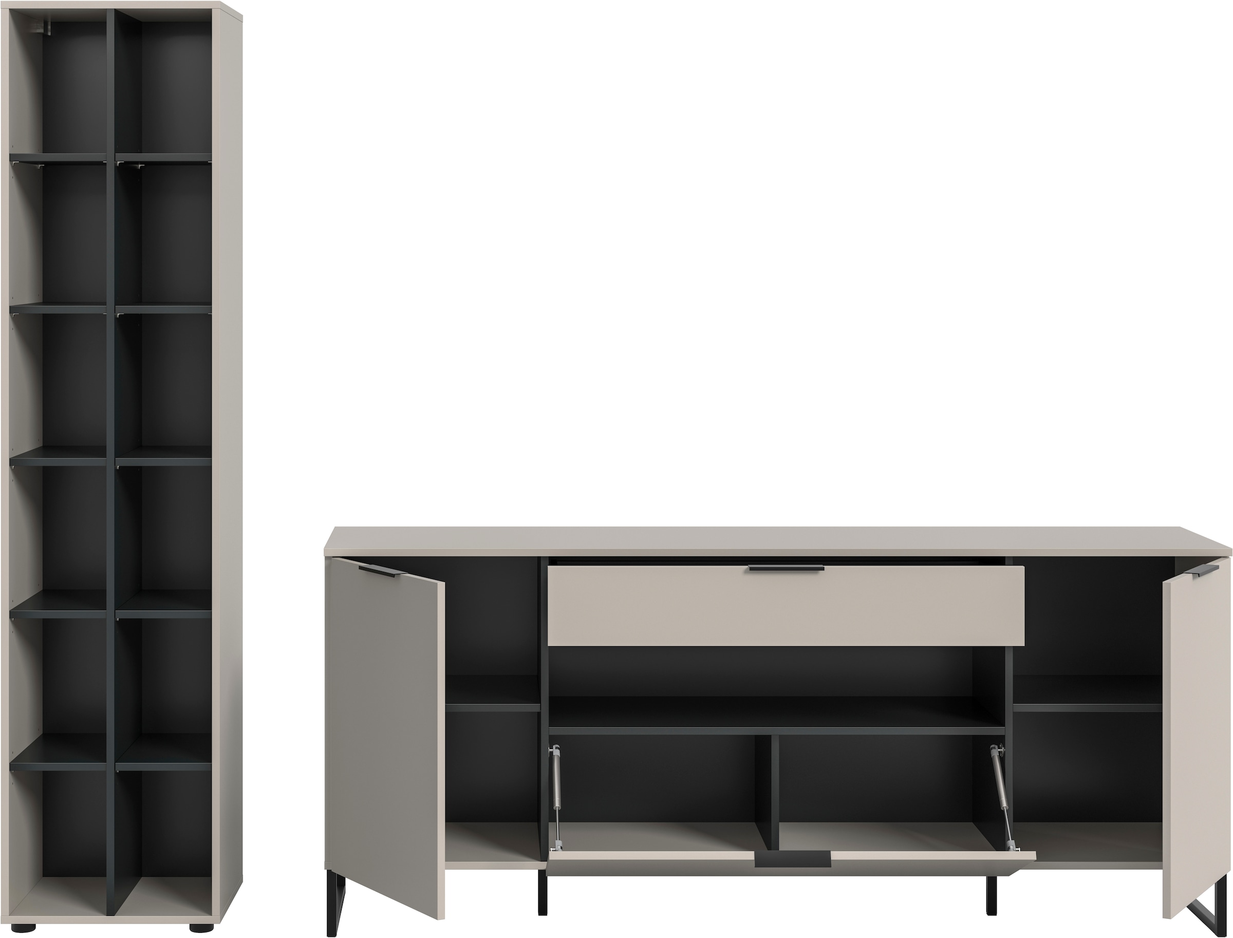 Home affaire Meuble mural »ADIO, Breite 245 cm, 2-teiliges Set, mit Metall-Kufenfüsse« Set, bestehend aus: Standregal und Sideboard, 2 cuis tlg.