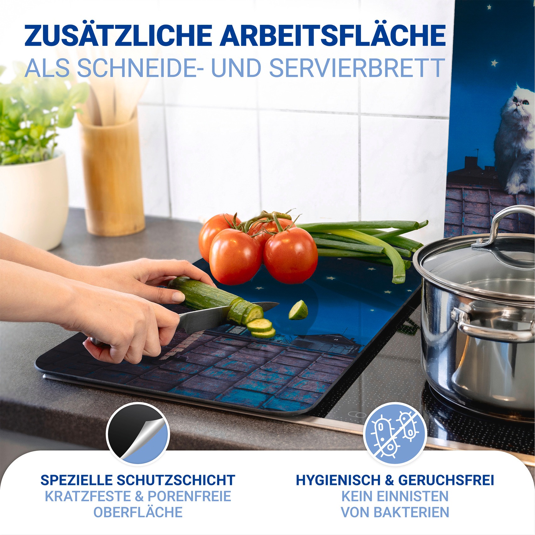 WENKO Plaque de recouvrement de la cuisinière »Universal Modell Moon Cat« Herdabdeckung für alle Herdarten, kratzfest, mit rutschfesten Füssen