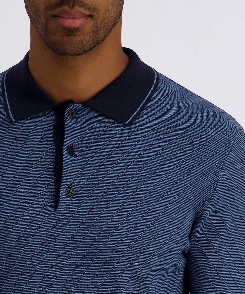 Pierre Cardin Langarm-Poloshirt Strick in Bicolour- Jaquard - Struktur