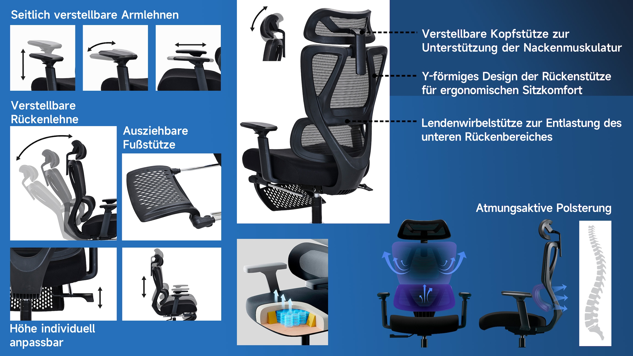 GOODproduct Drehstuhl »Andora, moderner ergonomischer Schreibtischstuhl« () mit Fussstütze