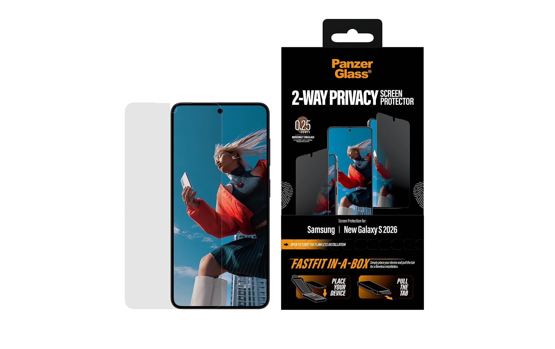 PanzerGlass Displayschutzglas »2-Way Privacy Screen Protector« für Samsung Galaxy S26 Displayschutzfolie, Schutzfolie, Bildschirmschutz, kratz- & stossfest